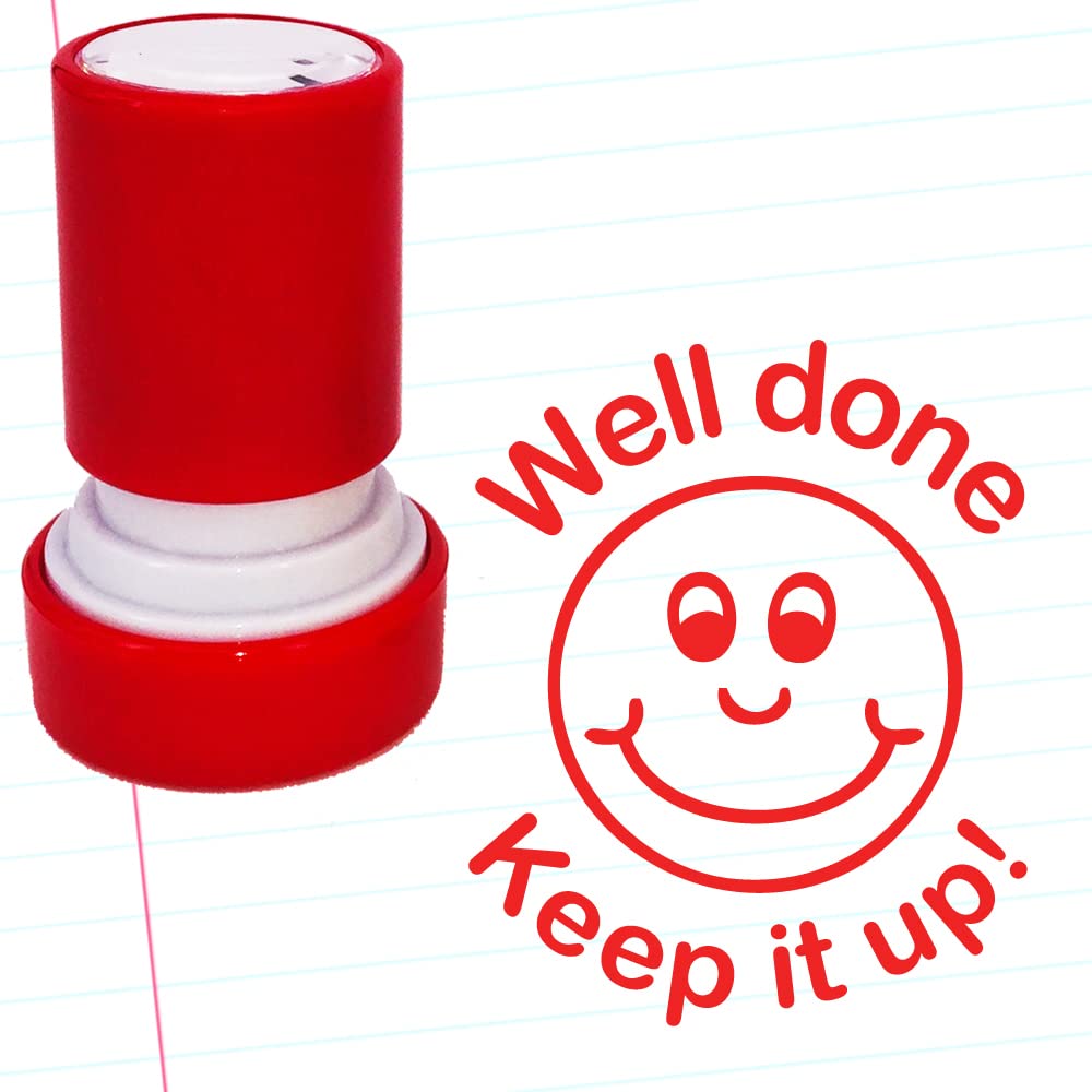 School Stamps Red Well Done!, Keep It Up! Self-Inking Teacher Stamp. 22Mm Reinkable. Ink*