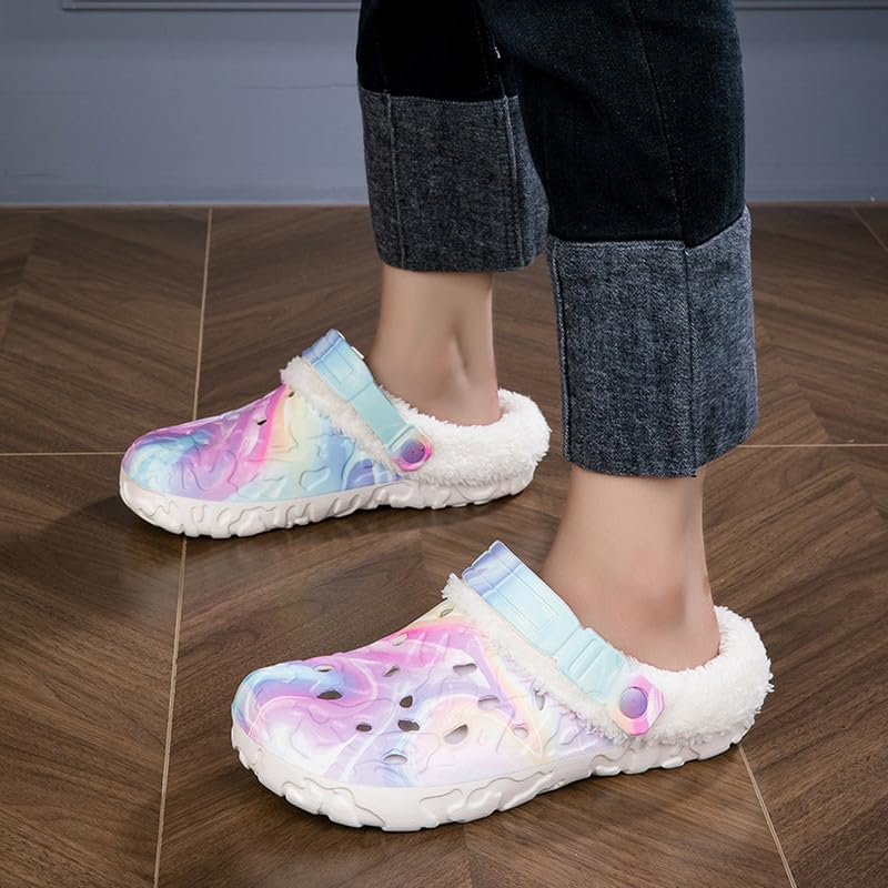 DHOVOR Women's Slip on Slippers Cozy Fur Lined Warm House Slippers for Women Indoor and Outdoor Clogs Garden Shoes2