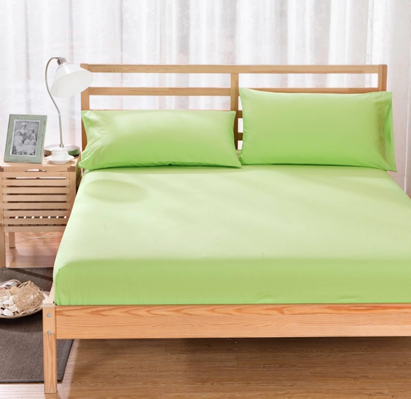 Epinki Elastic Fitted Sheets, Super King Size, 200x220cm, Deep Pocket 27 cm, Green, Polyester Solid Color Bed Sheet