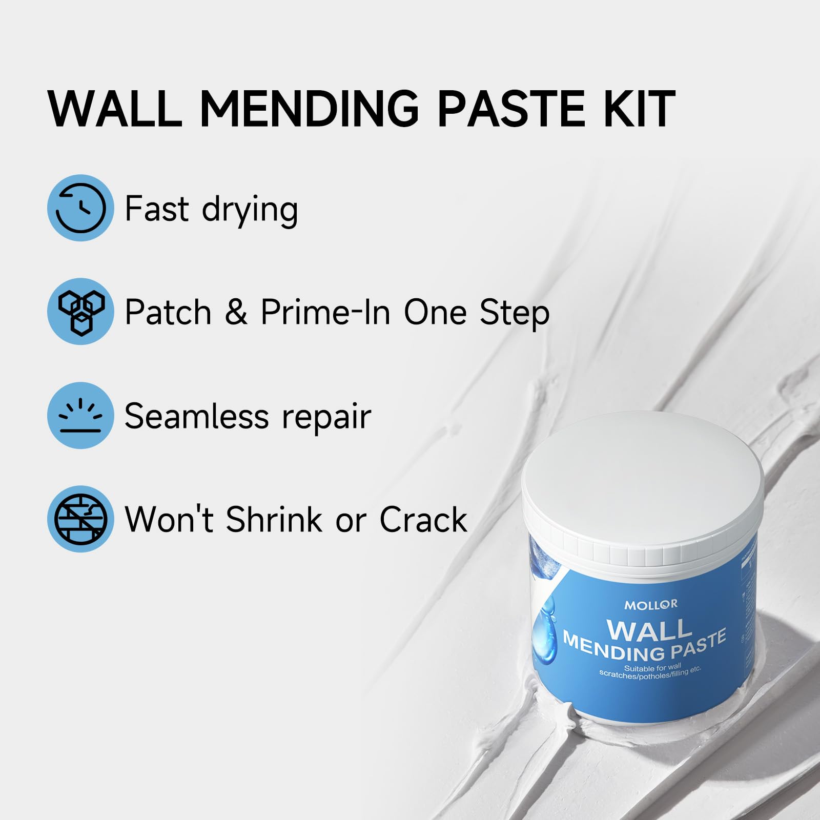 Mollor Drywall Repair Kit, Wall Patch & Spackle Paste with Scraper, Quick & Easy Wall Mending Solution - Image 3