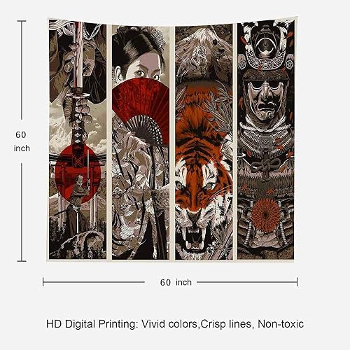 Miniatura 7 de Aidatain Tapiz de pared de estilo japonés  Samurai Maiko Tiger Mount Fuji Aesthetic  60 x 60 franela dormitorio y sala de estar colgante de pared