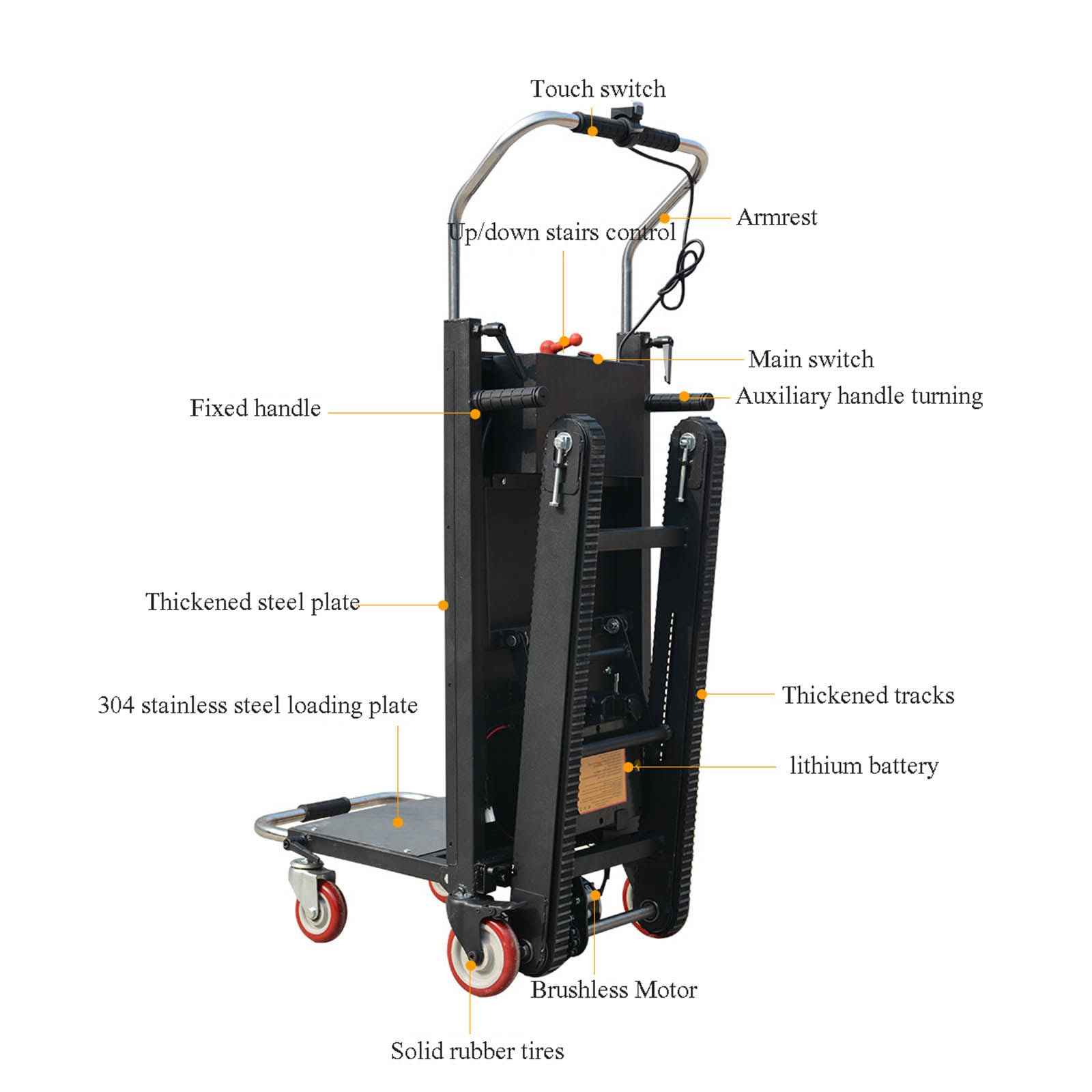 Montascale Elettrico - Carrello Saliscale Automatico Tipo Cingolato, Adatto per Mobili/Logistica/Magazzino,36AH