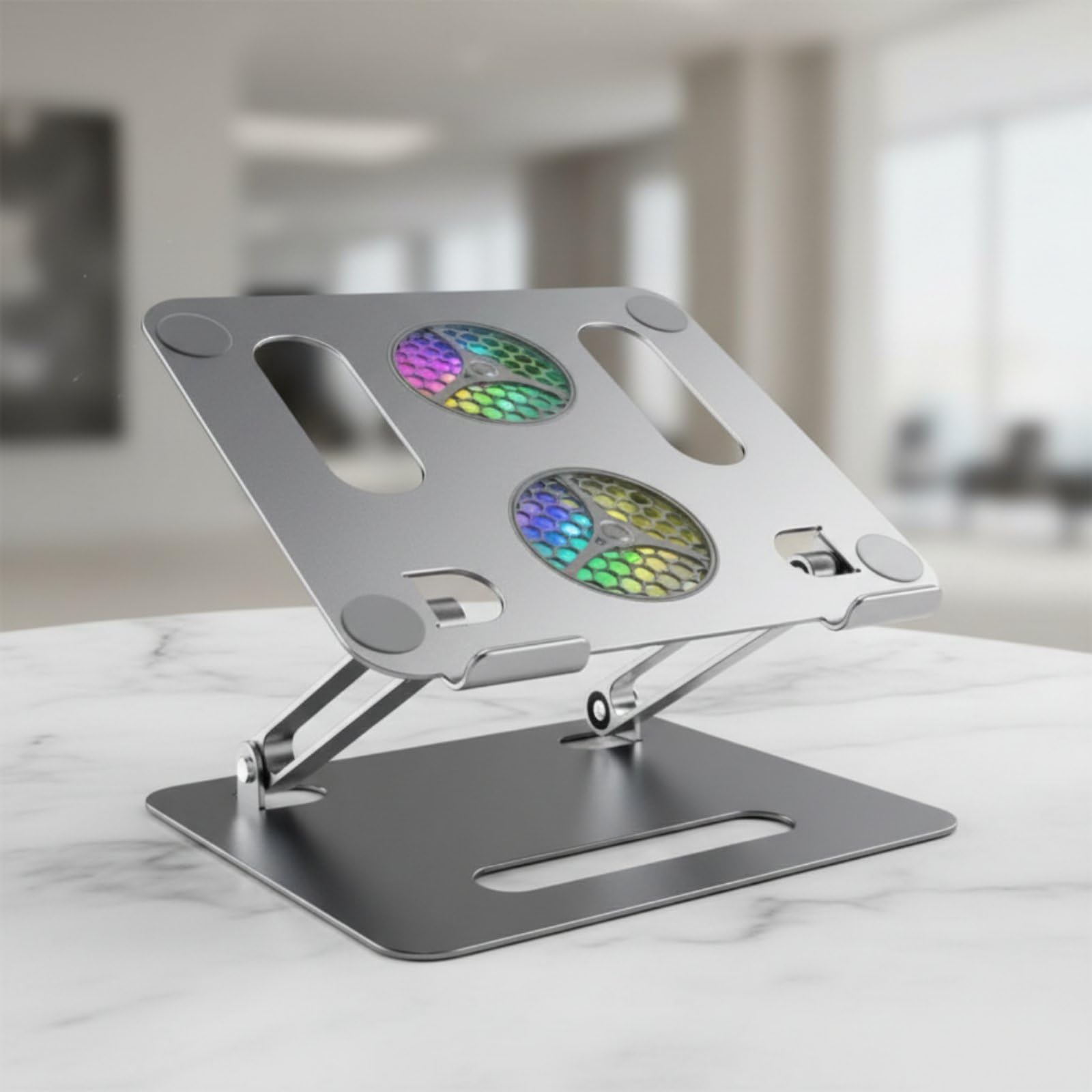 Supporto Raffreddamento Laptop Base Notebook Supporto Piattaforma Ventilata con Ventole Regolabile Pieghevole Telaio in Lega di Alluminio con Luci RGB, Grigio