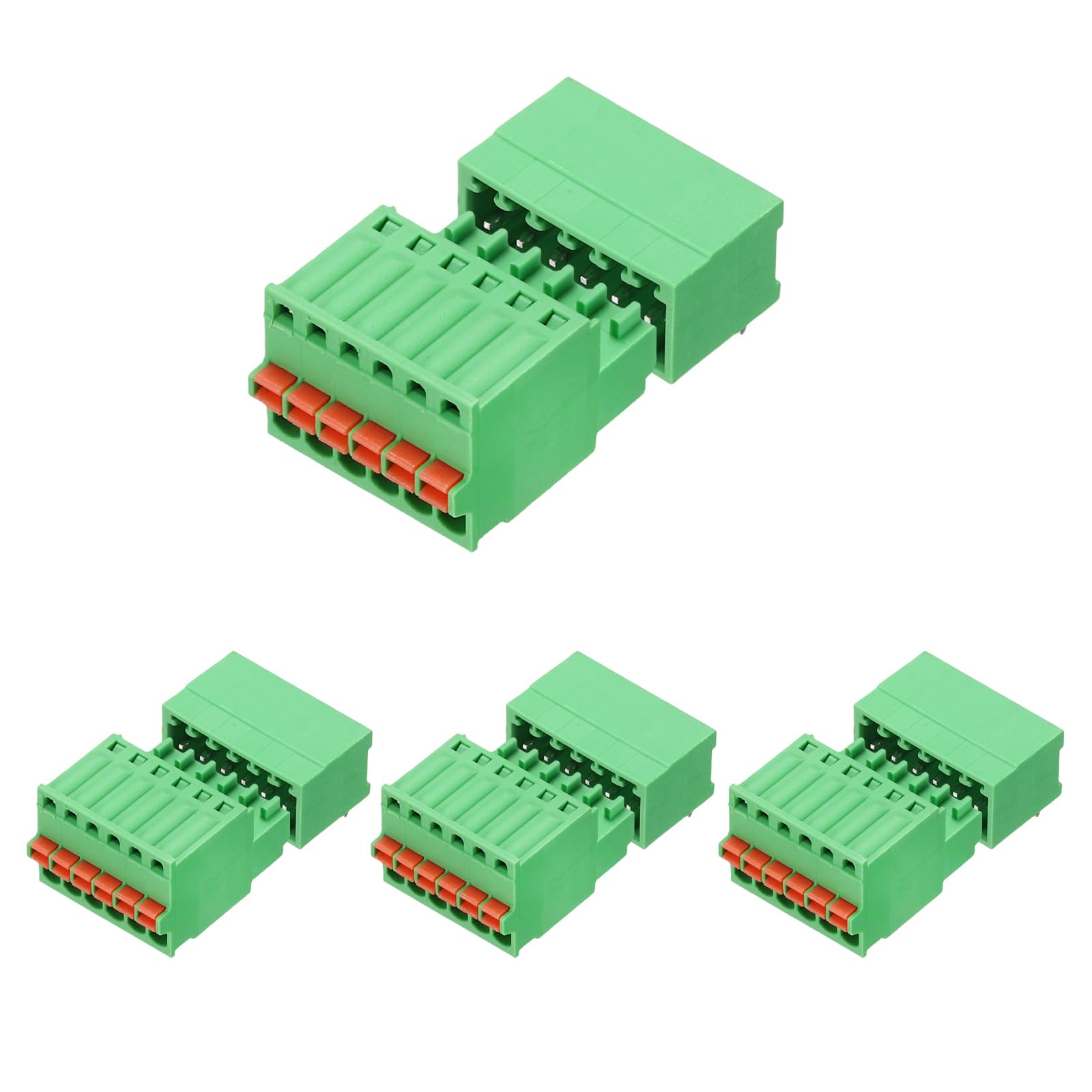 sourcing map 4set 2.5mm/0.1" Pitch PCB Terminal Block Connector 6 Pin 90 Degree Pin Male Female Pluggable Quick PCB Wiring Terminals for 27-20AWG Cable Mechanical Equipment, Green