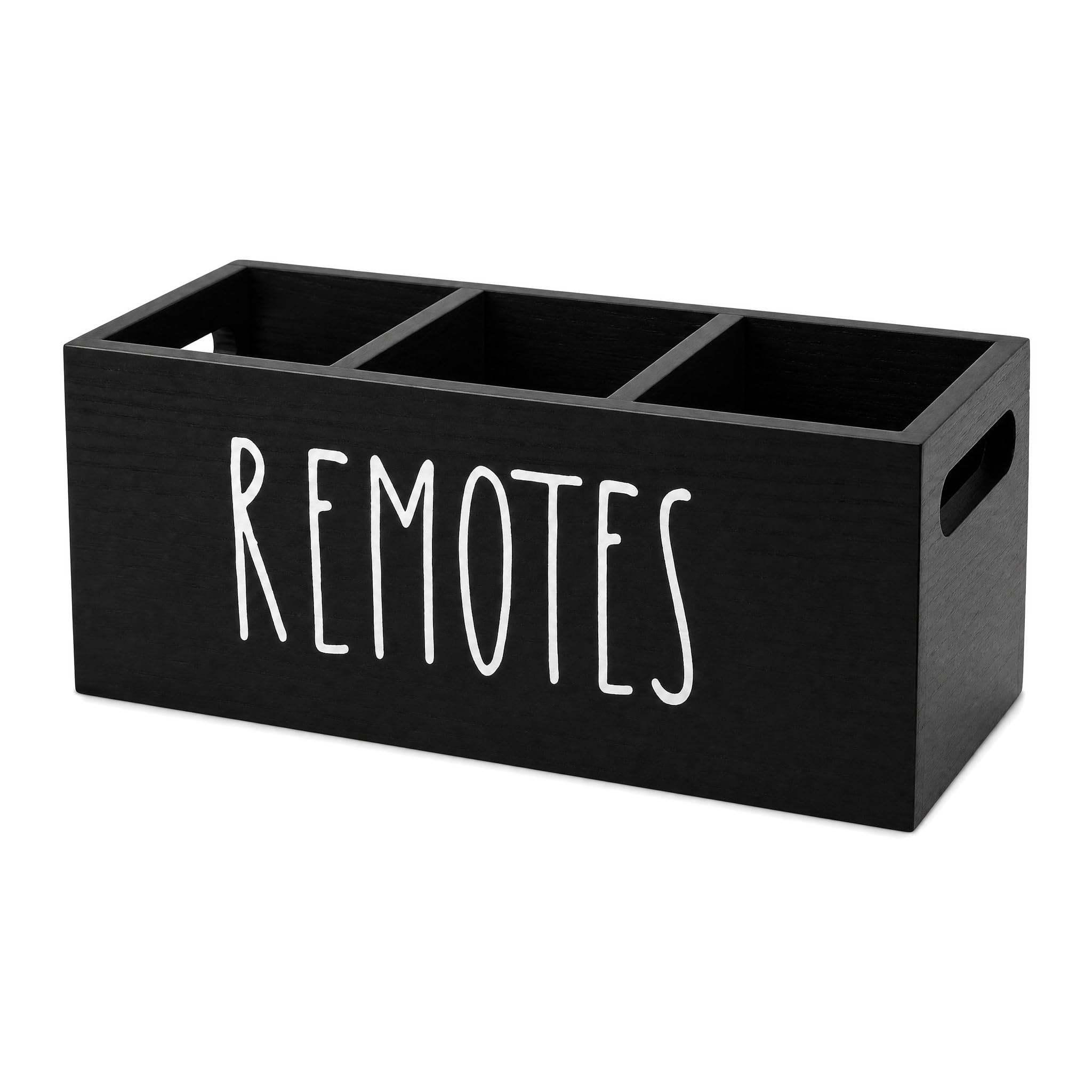 Lirynox Remote Control Holder, 3 Compartment Wooden TV Remote Holder Remotes Caddy Large Remotes Organizer TV Controller Organiser for Living Room, Bedside Table (Black)