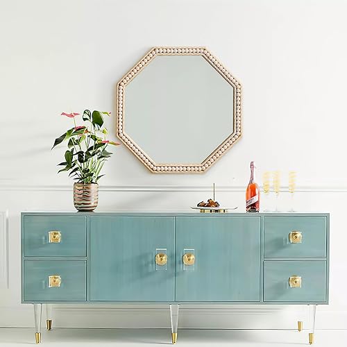 Miniatura 8 de Gumcoly Espejo de pared circular de 20 pulgadas, espejo redondo con marco de madera, borde ondulado dorado, espejo decorativo de tocador, espejo de