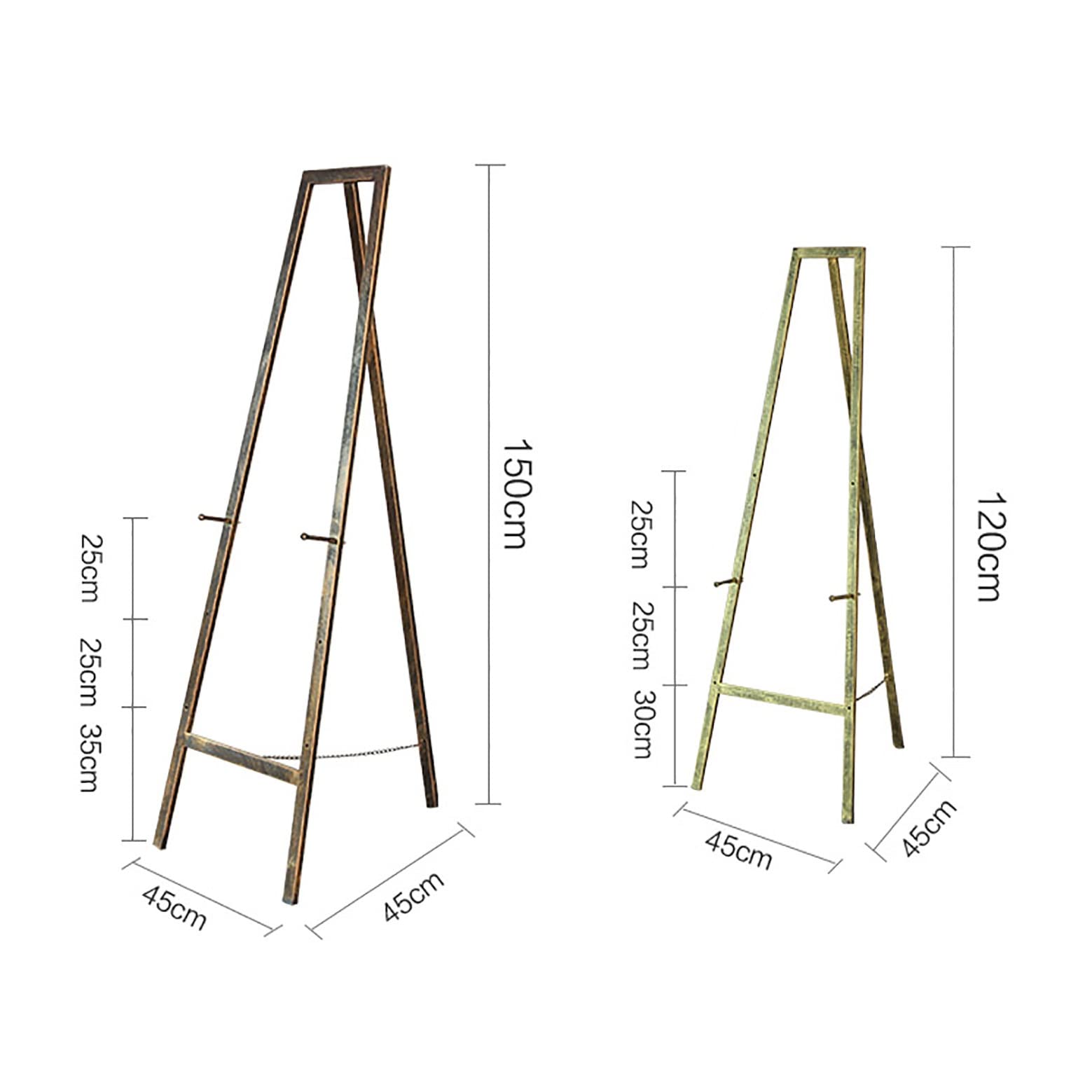 Chevalet industriel nordique en métal avec chaîne – 3 niveaux de hauteur (120 cm/150 cm) – Pliable et portable pour mariage, croquis et affichage d'œuvres d'art