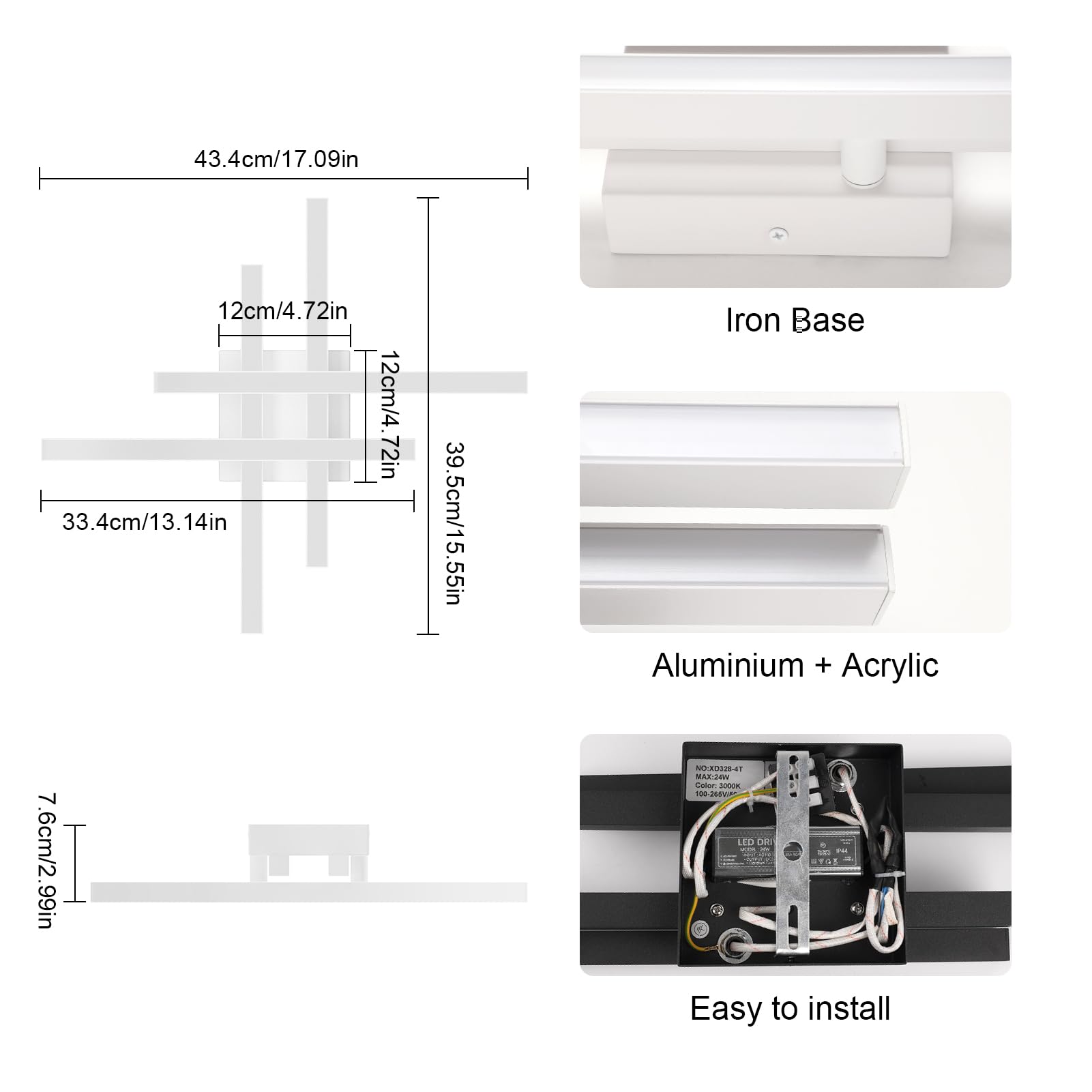 Klighten Deckenleuchte LED – 24W 1960 Lumen, Modernes Aluminium Design, Warmweiß 3000K