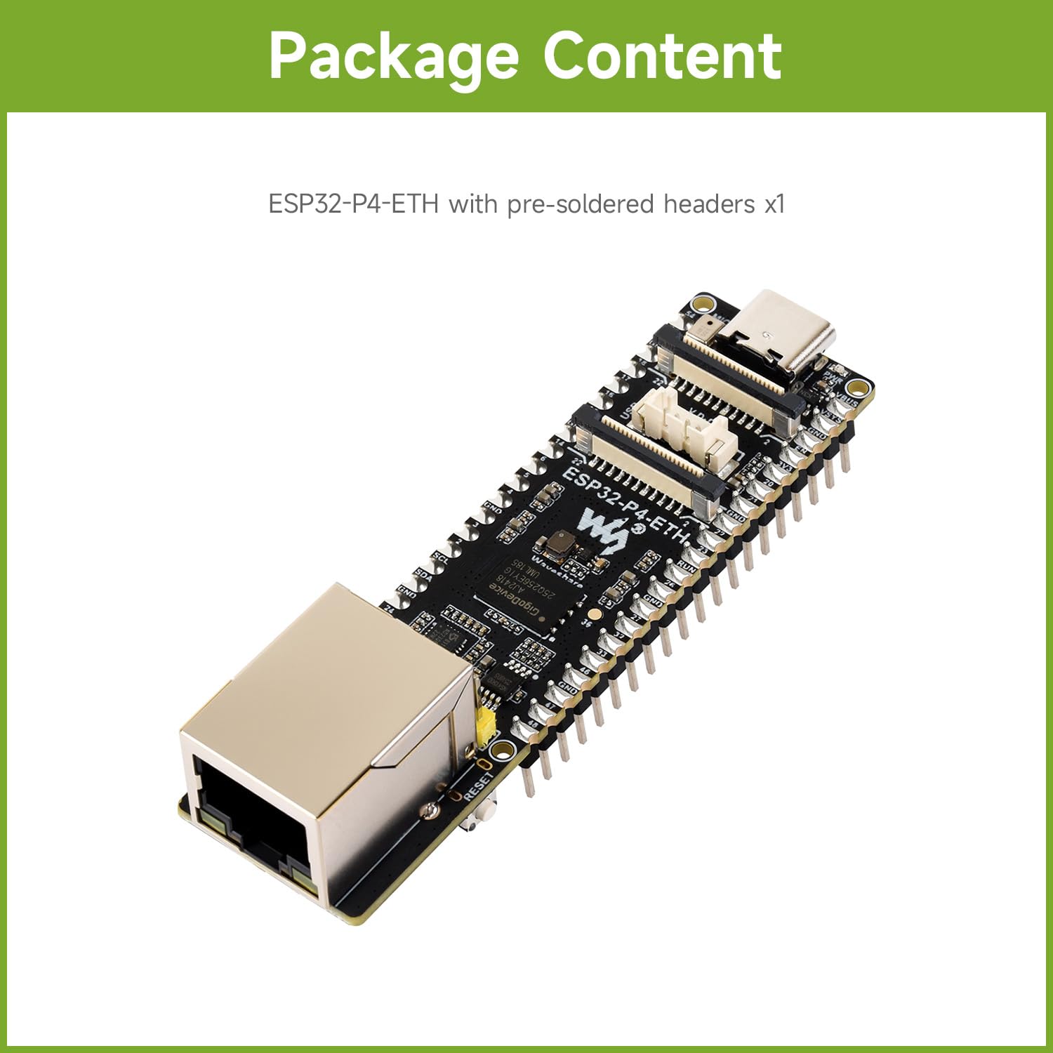 Waveshare ESP32-P4-ETH High-Performance Development Board, Based on ESP32-P4, with 100 Mbps RJ45 Ethernet Port, Board Only, with Pre-Solder Pin Headers