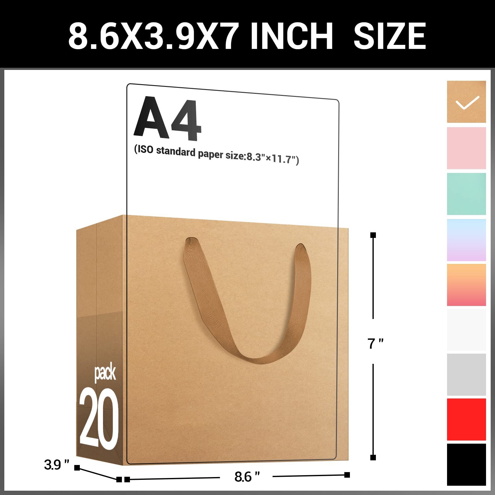 EUSOAR Gift Wrap Bags with Handles, 20 Pack 8.6x3.9x7 inches Small Kraft Paper Bags in Bulk, Heavy Duty Totes for Wedding, Grocery, Boutique, Retail, Business, Birthdays