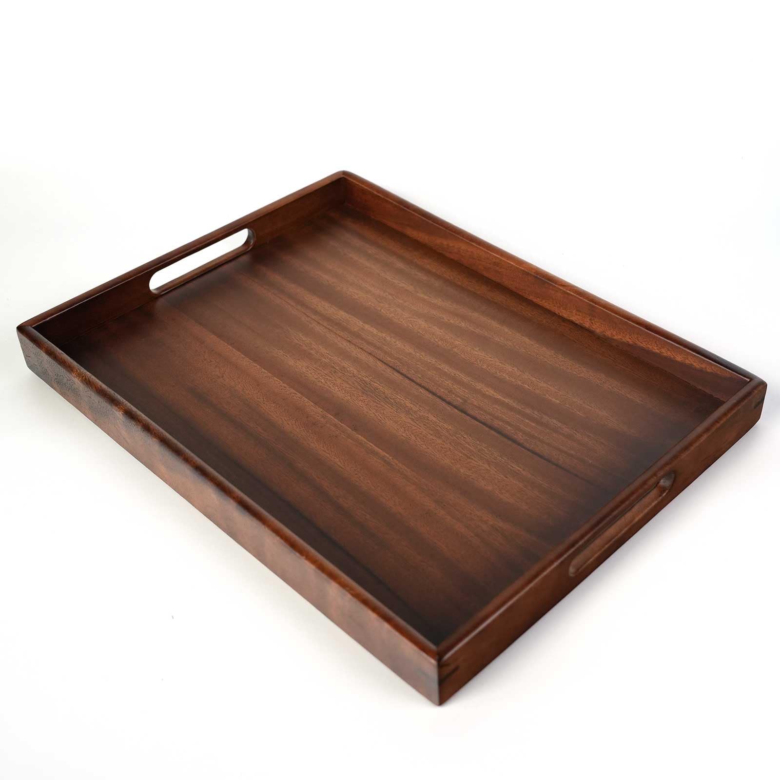 Walnut Wood Serving Tray with Handle, Wooden Food Serving Tray for Tea, Coffee, Drinks, Snacks, Breakfast, Kitchen & Home Serving (Large)