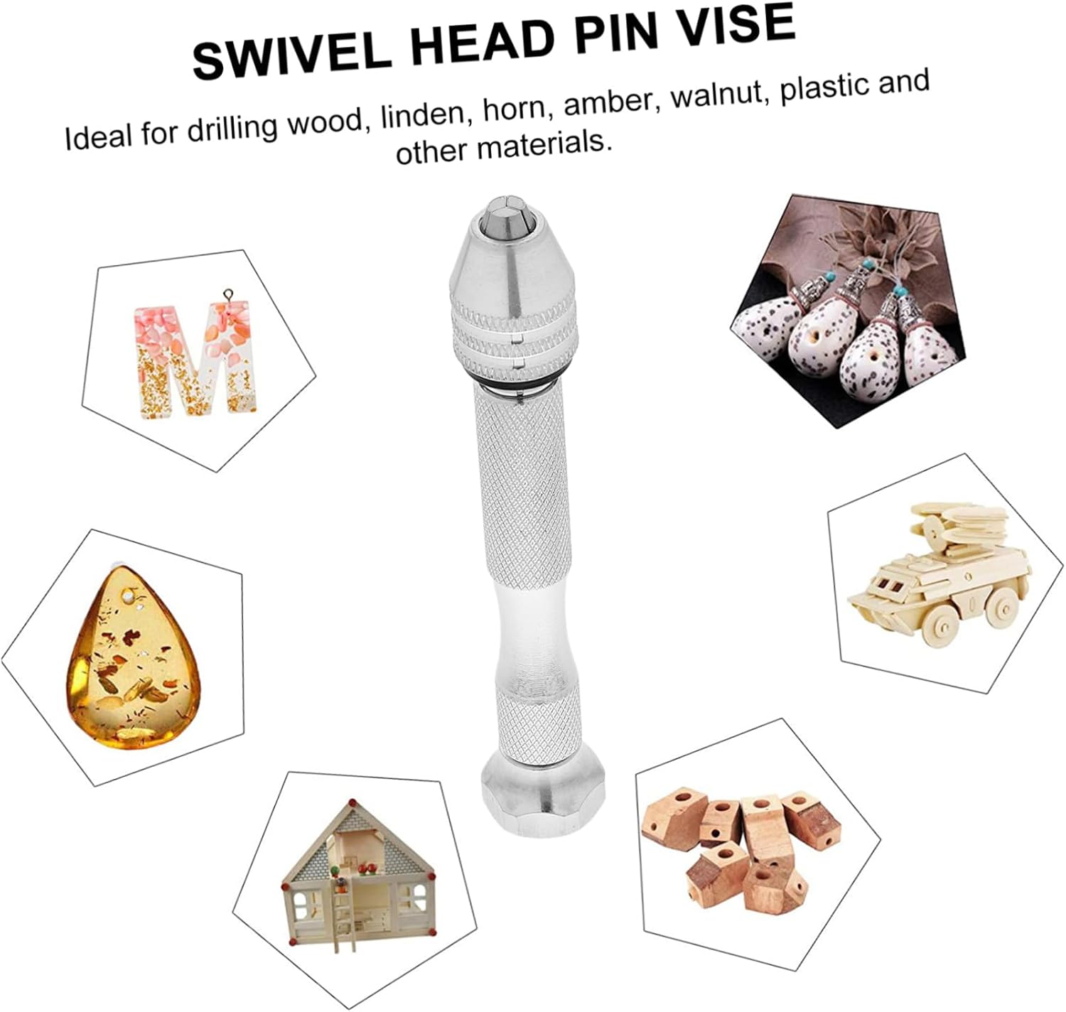 Swivel Head Pin Vise Tool for Durable Aluminum Alloy Hand Drill for Jewelry Making Crafts and Walnut Repair