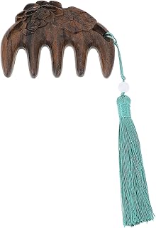 Handmade Pente de Madeira Massagem Pente: Chinês Do Vintage Cabeça Lótus Sândalo Pente Largo Do Dente Pente de Cabelo Anti- Estática Pente Couro Cabeludo Com Borla