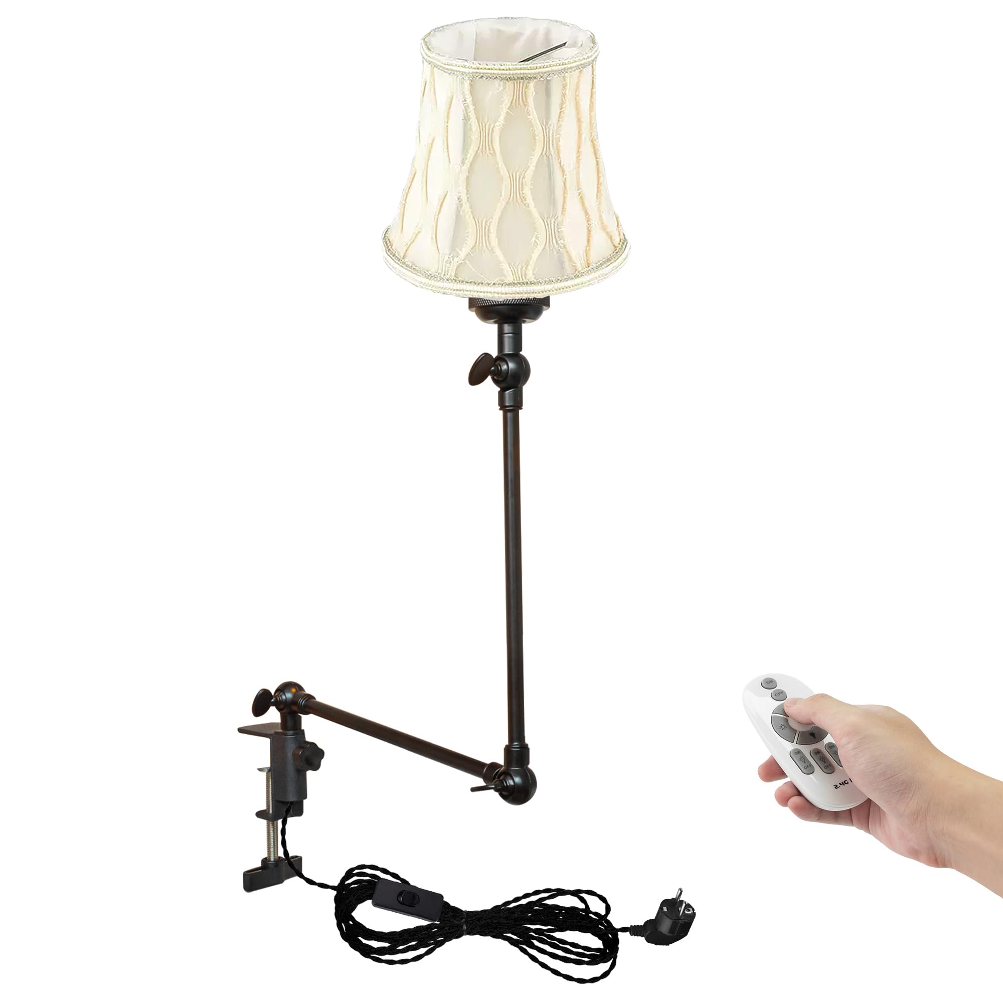 Klemmleuchte mit Fernsteuerung,1 Packung Leselampe mit 2,5 m Kabel, Dimmbar Nachttischlampe,Augenpflege Schreibtischlampe für Büro Heimgebrauch, E27 Lampenhalterung - DZ0332/2