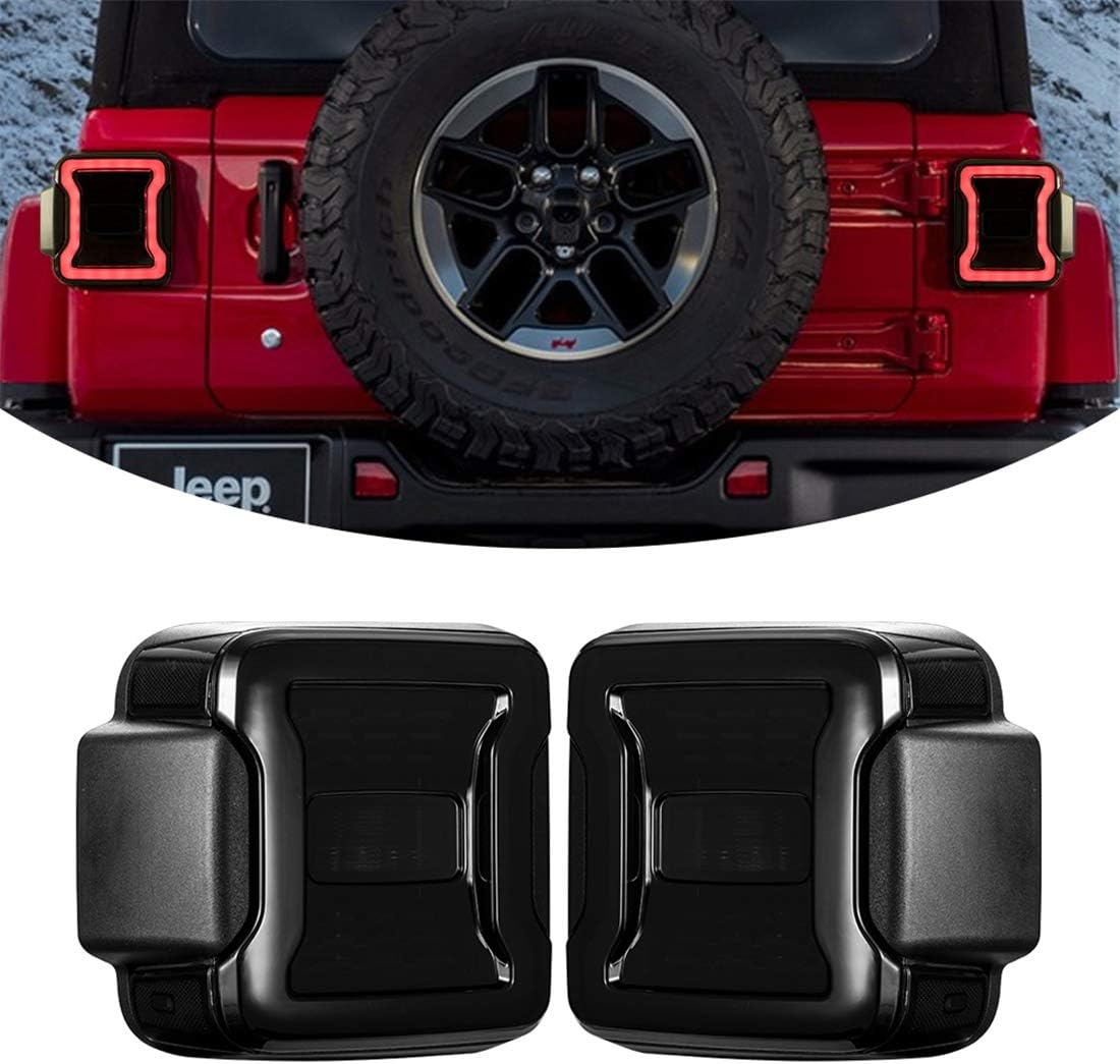 Kiwi Master Smoked LED Tail Lights for 2018-2024 Jeep Wrangler JL/4xe Accessories Brake Light Reverse Light Turn Signal Light (Black Housing Smoke Lens), Pair