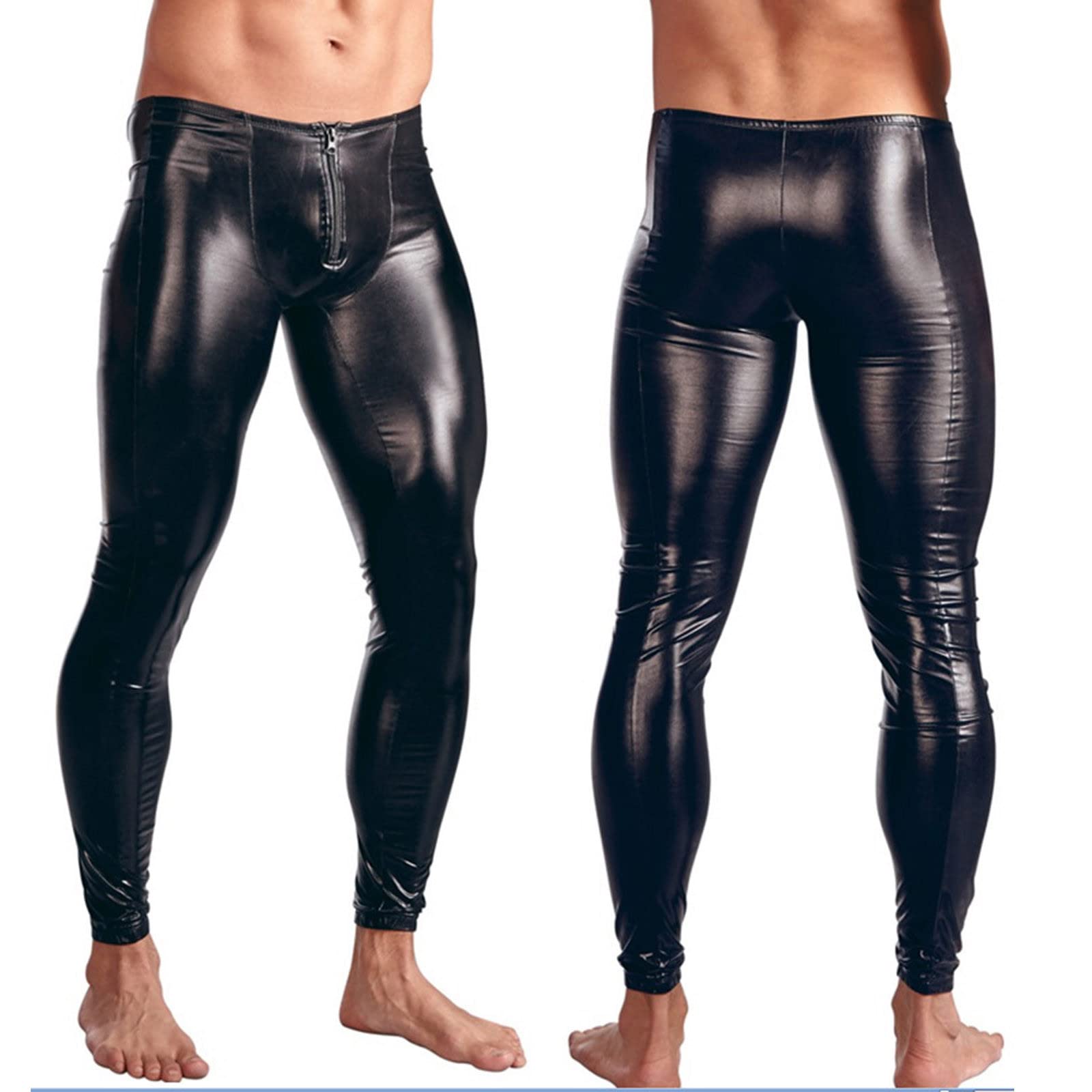 Legging pour homme fabriqué en Allemagne - Noir - Aspect latex - Holographique réfléchissant - Pantalon en cuir synthétique