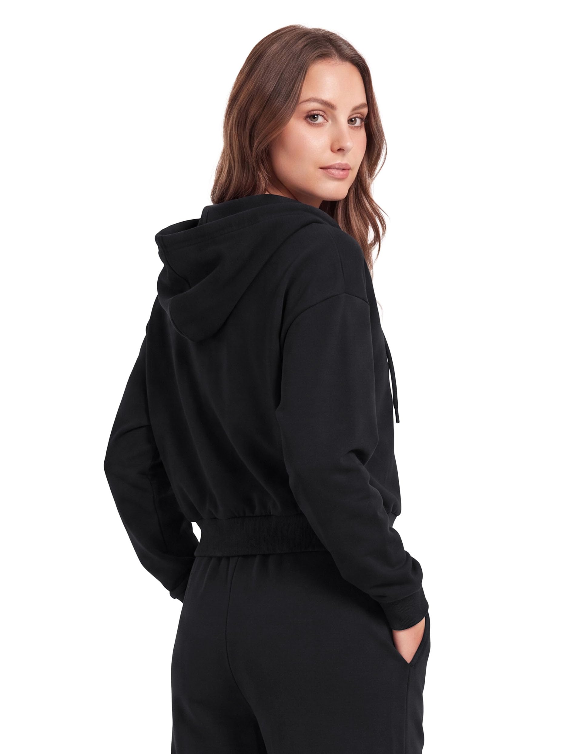 Vivisence 9009 Bluza rozpinana, czarny | krótszy krój, pełny suwak, gładka dzianina, długie rękawy, elastyczne ściągacze