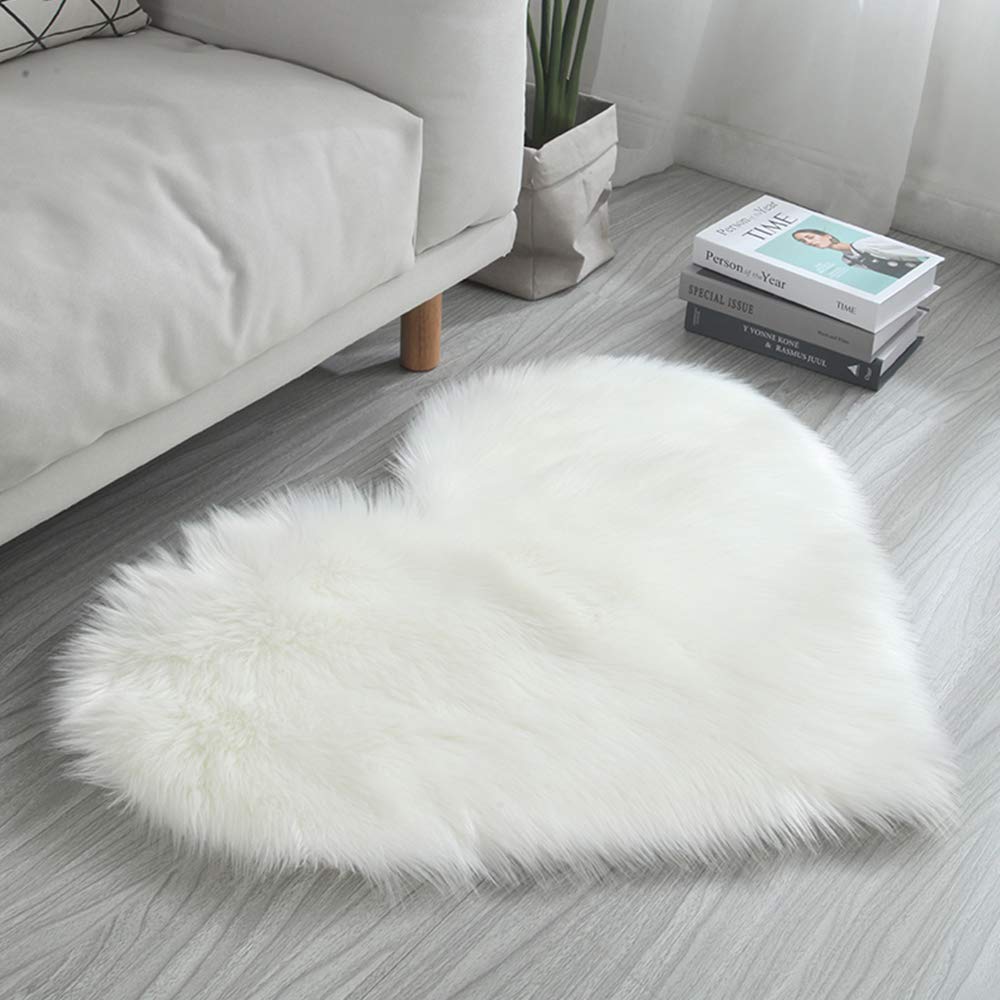 GueTTO Tappeto in pelliccia di pecora sintetica, tappeto in finta pelliccia di agnello a pelo lungo, tappeto in finta pelliccia di agnello, tappeto per letto, divano, per sedia, divano, bianco, 70 x