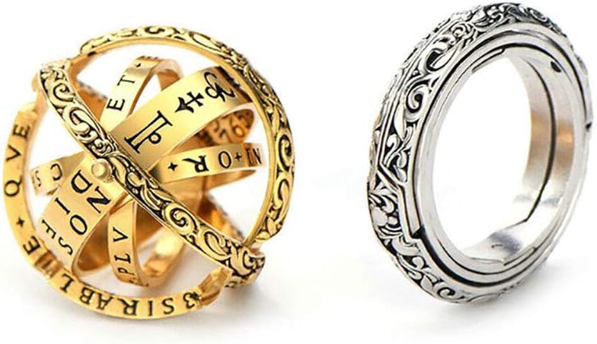 2 Pcs Astronomical Finger Foldable Ring Astronomical Sphere Ball Ring Cosmic Finger Ring for Couple Lover Jewelry Gift（Gold and Silver）