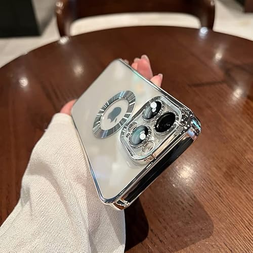 Zxdk Logo View Case For Iphone 14 Promax,With Camera Lens Protector, Soft Slim Ultrathin Plating Transparent For Women Men, For Iphone 14 Pro Max Phone Case Cover (Silver) #TOP2