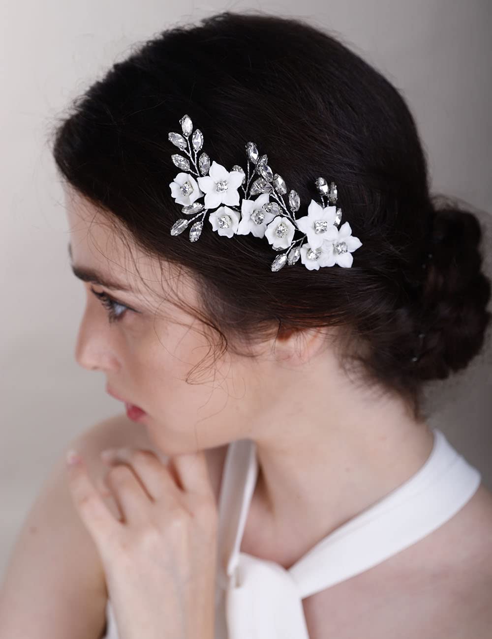 Elegant White Floral Hair Accessory pearl hair pin Amazon.com : Bridal Hair Pins, Elegant Pearl Hair Pins  main image 4