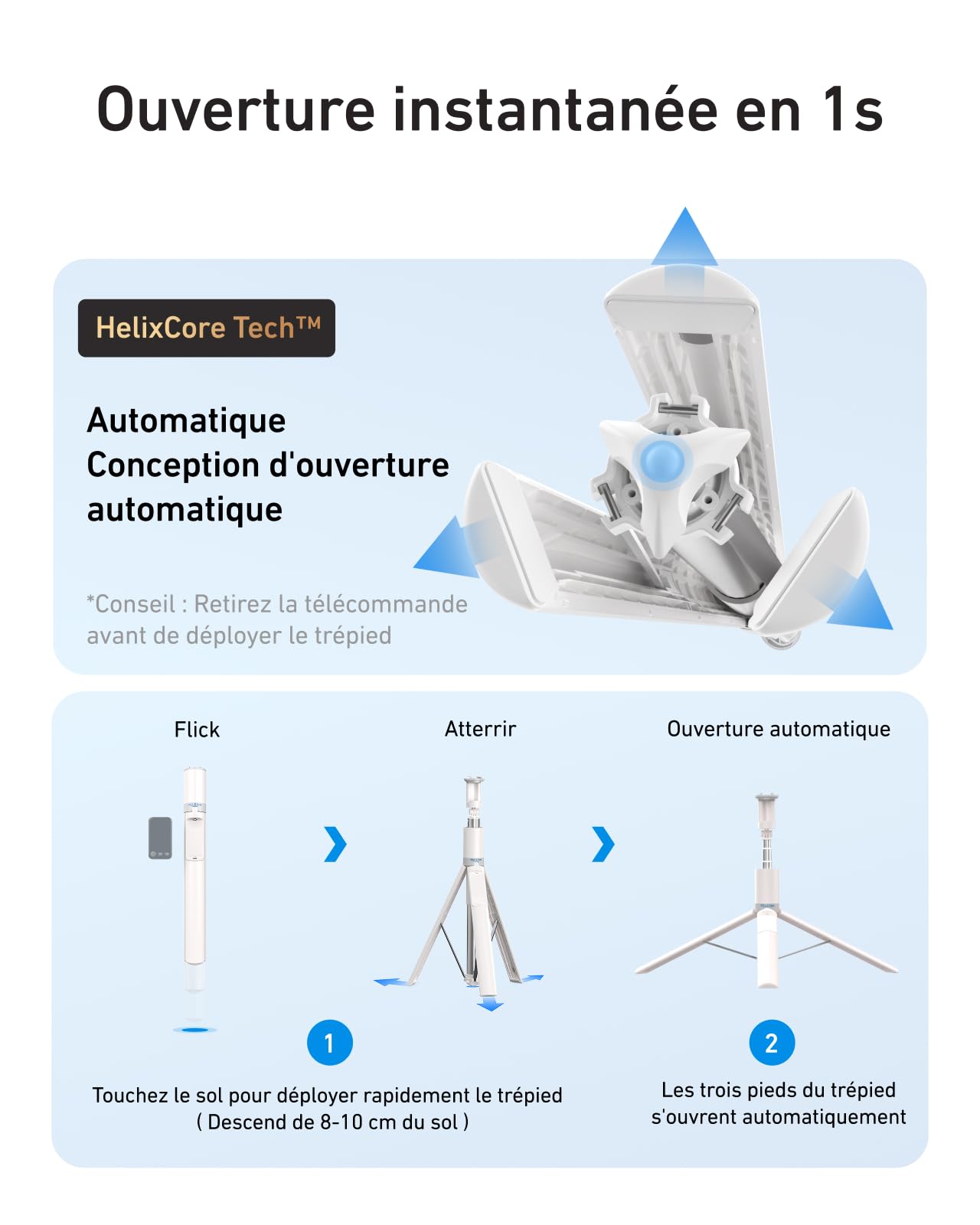 TELESIN 170CM 0,1S Auto Ouverture Trépied TéLéphone pour iPhone & Android