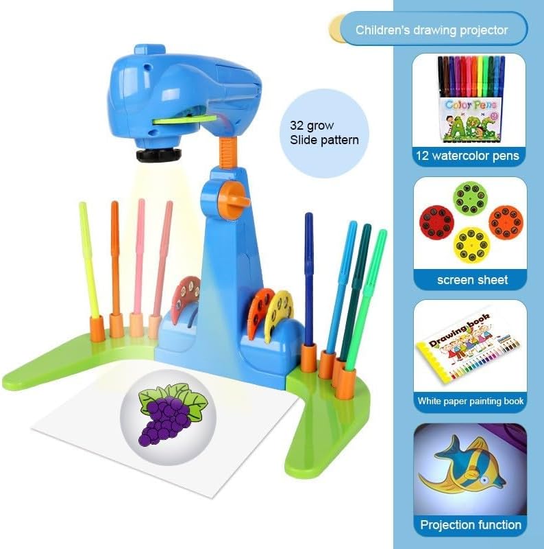 Inspire Imagination In Children Interactive Art Projector Includes Themed Slides & Coloring Supplies(Blue)