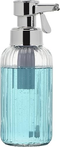 Dispensador automático de jabón espumoso, dispensador de jabón de manos de vidrio transparente de 17 onzas con bomba de sensor táctil ABS, funciona