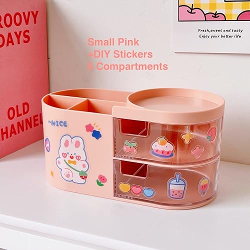 Miniatura 2 de Organizador de escritorio Kawaii con cajones para adolescentes y niñas, lindo organizador de escritorio Kawaii con calcomanías, suministros