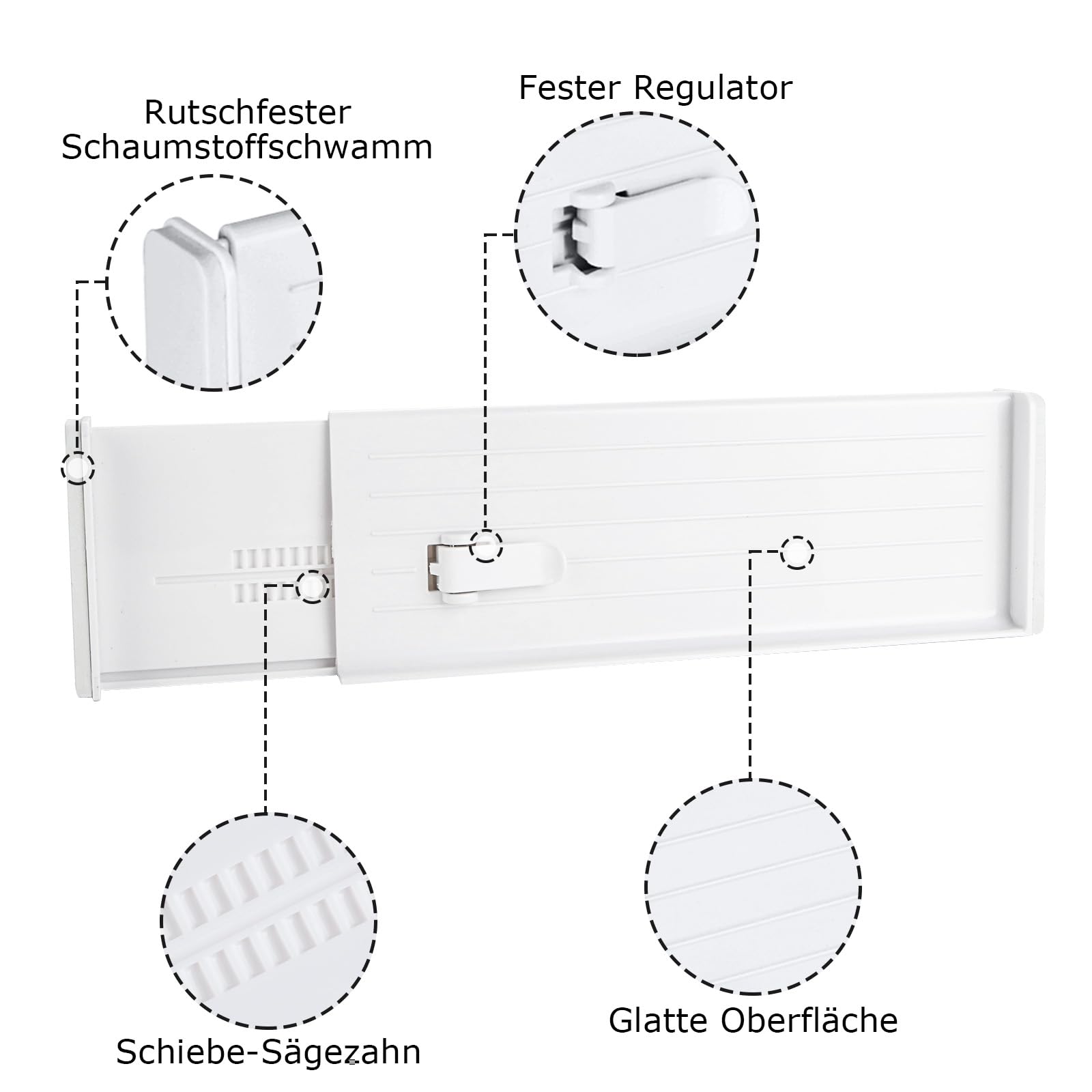 SENENQU Set van 4 uittrekbare ladeverdelers, 37,8-54 cm, H-12,7 cm, van kunststof, verstelbaar, lade-organizer voor kleding en bestek, commode, kantoor