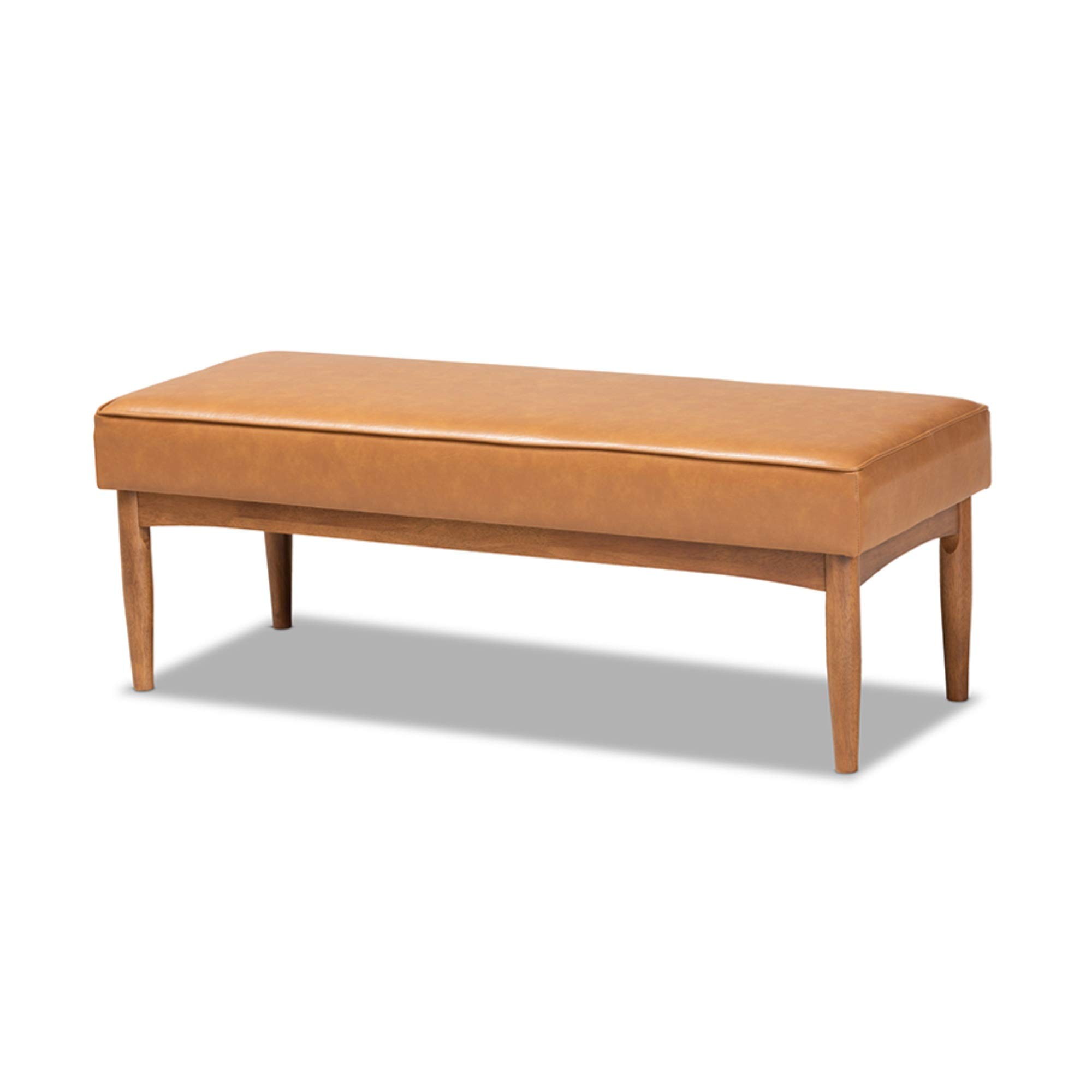 Baxton Studio Arvid Mid-Century Modern Tan Faux Leather Upholstered and Walnut Brown Finished Wood Dining Bench