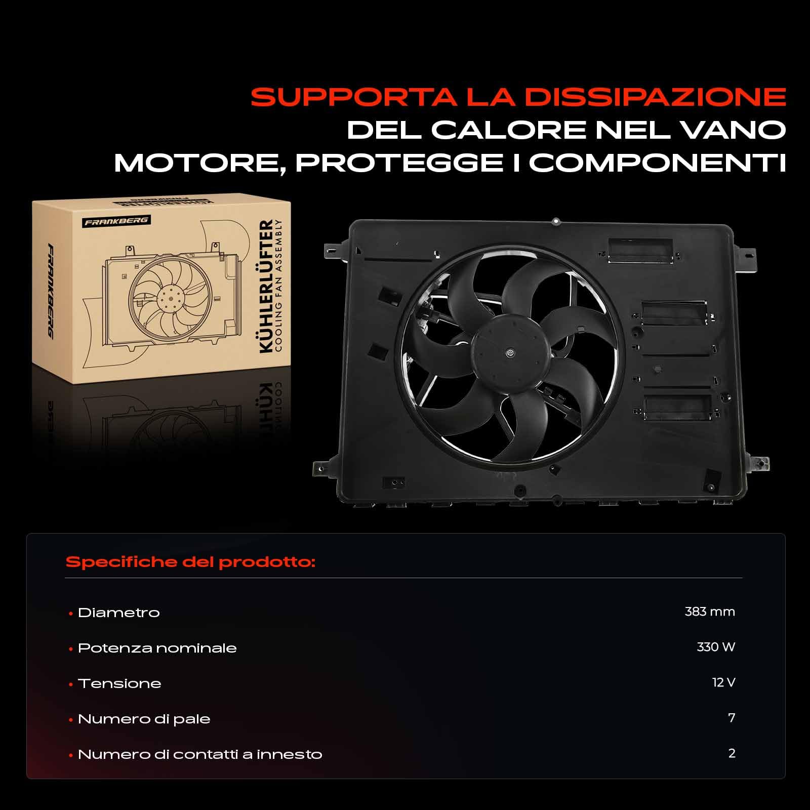 Frankberg Ventola di raffreddamento Ventola Radiatore ad acqua Compatibile con Galaxy WA6 2.0L Mondeo IV Turnier BA7 2.0L K.u.g.a I 2.0L S-Max WA6 2.2L S-Max WA6 2.0L Replace# 6G918C607GH