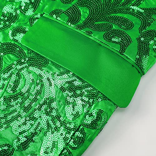 Men Stylish Satin Face Sequins Floral Pattern Suit Jacket Blazer4