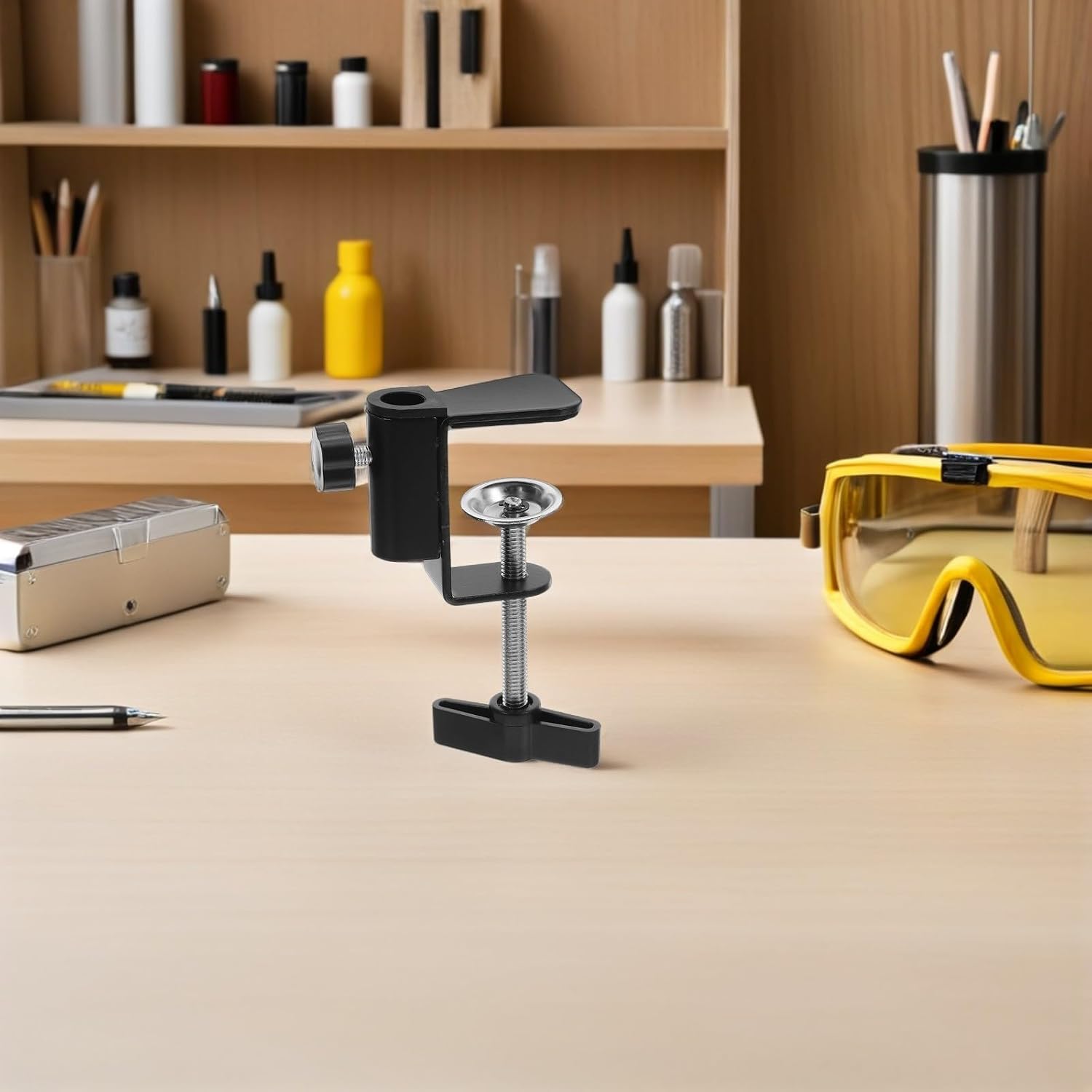 4pcs Desk C-clamp Mounting Brackets for Monitor and Tablet, Plastic and Iron Material, Accommodates Desktop Thicknesses, for Reading and Home Offices