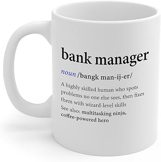 Bank Manager Definition Mug, Funny Gifts for Branch Supervisor Staff Employee Boss Bank Officer, Birthday Gifts for Men Women Him Her, 11oz Coffee Cup, Appreciation Graduation