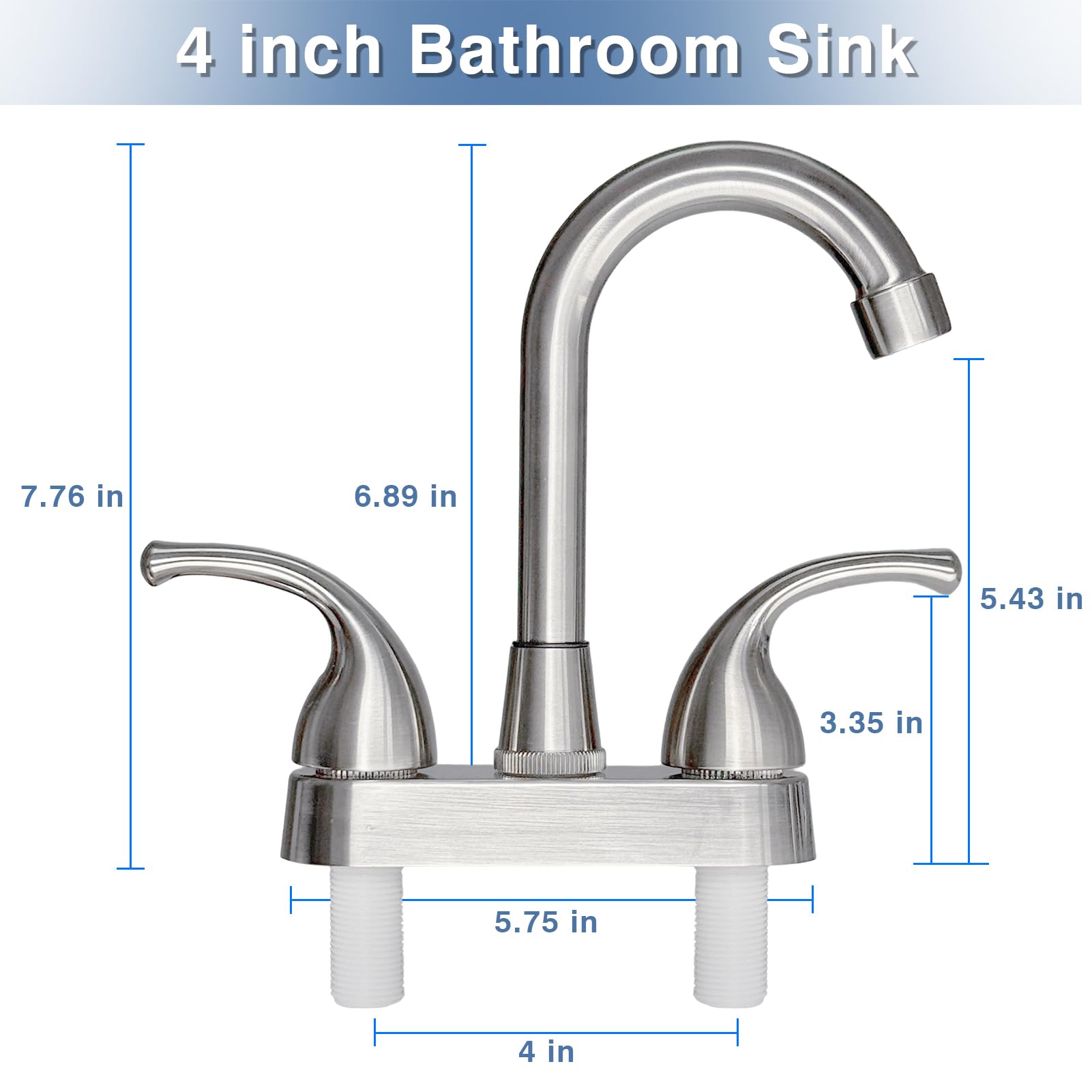 Rubinetti da bagno per camper, rubinetto di ricambio per lavello da cucina con due maniglie di controllo, corpo principale da 10,2 cm, 2 o 3 fori alto Arch-360 girevole sostituire per camper