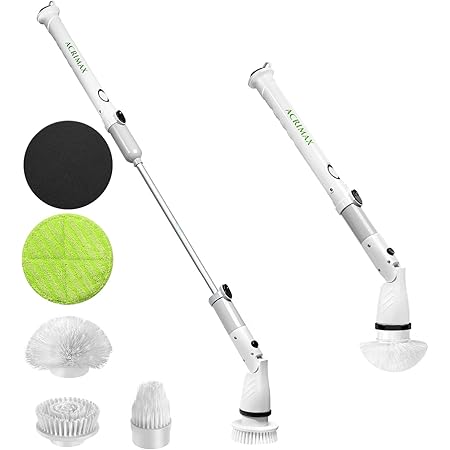 Amazon 電動掃除ブラシ Acrimax ターボスクラブ 21最新版 風呂掃除ブラシバスポリッシャー デッキブラシ 窓掃除 風呂掃除電動ブラシ 電動お掃除ブラシ 五つのブラシ付き 掃除グッズ 高回転速度 大容量電池 長時間稼働 無線操作 Ipx7防水仕様 長さ調整でき 90度回転