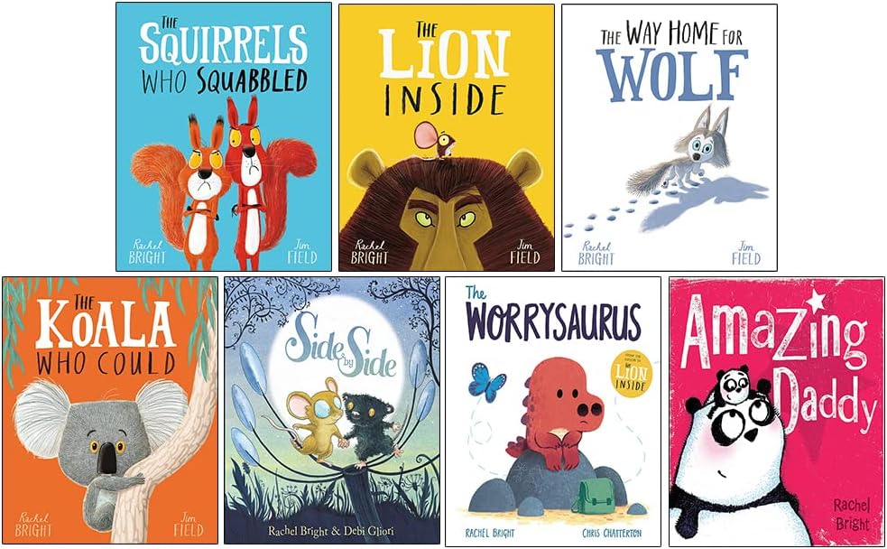 Rachel Bright Collection 7 Books Set (The Koala Who Could, The Squirrels Who Squabbled, The Way Home For Wolf, The Lion Inside, Side by Side, The Worrysaurus, Amazing Daddy)