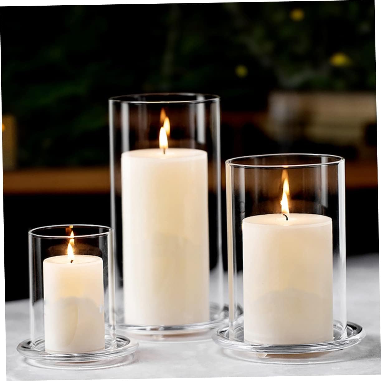 3pcs Glass Windproof Candle Covers Apothecary Decor for Tea Light Candles Open Ended Glass Lamp Shade for Home Decor
