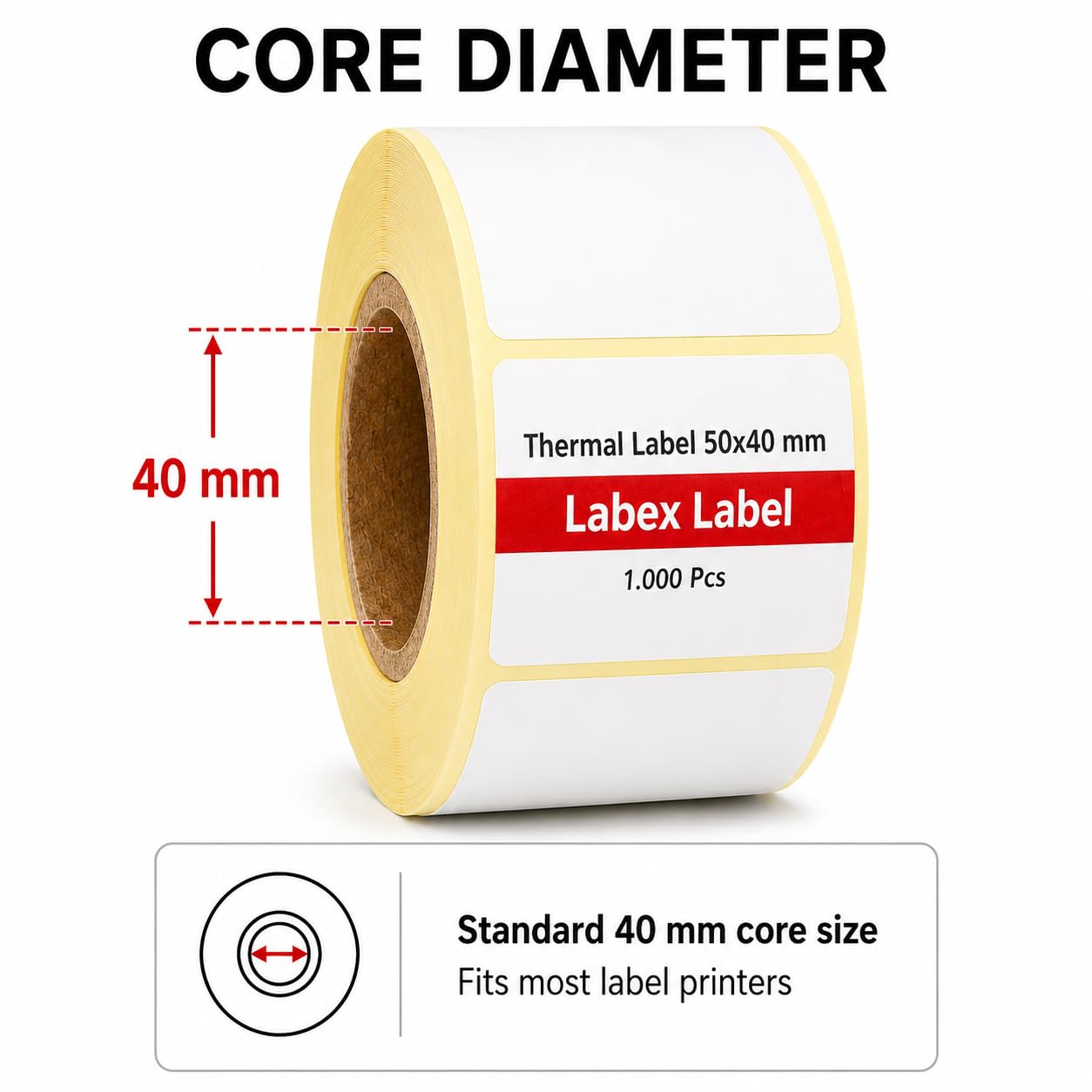 Etiquetas térmicas 50x40 mm en rollo – Etiquetas Adhesivas Código de Barras Sin Cinta – 3 rollos – Sin cinta – TSC Godex compatible – Labex Label