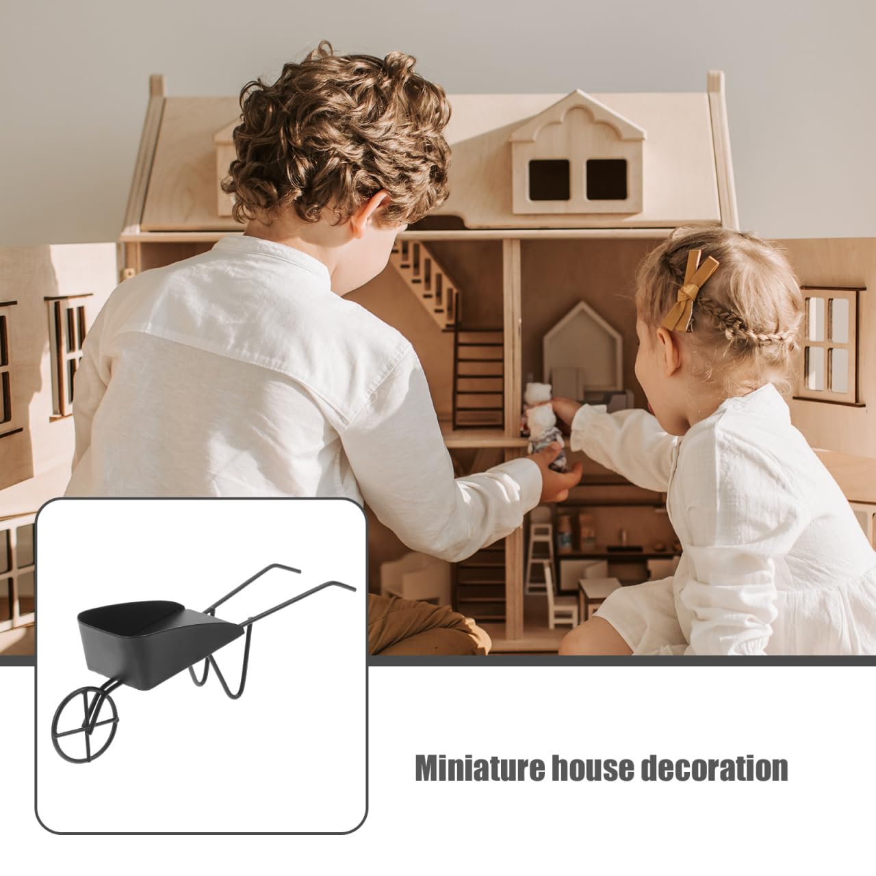 SAFIGLE Miniature Dollhouse Vintage Iron Wheelbarrow, Black Metal Tiny Barrow for Diy, Decoration, Photography Props, 4.92x1.77x1.18 Inches