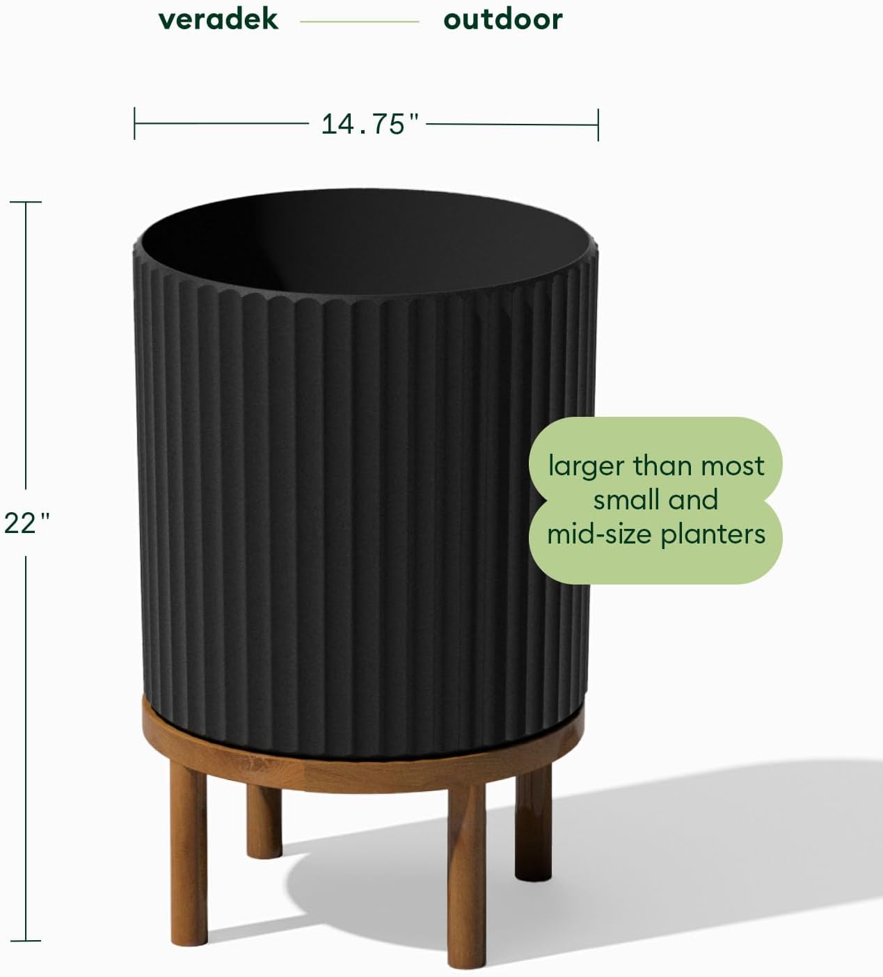 Veradek Demi Series Round Planter w/ Stand for Porch/Patio | Durable Plastic-Concrete & Wooden Stand | Modern Décor for Tall Plants, Flowers
