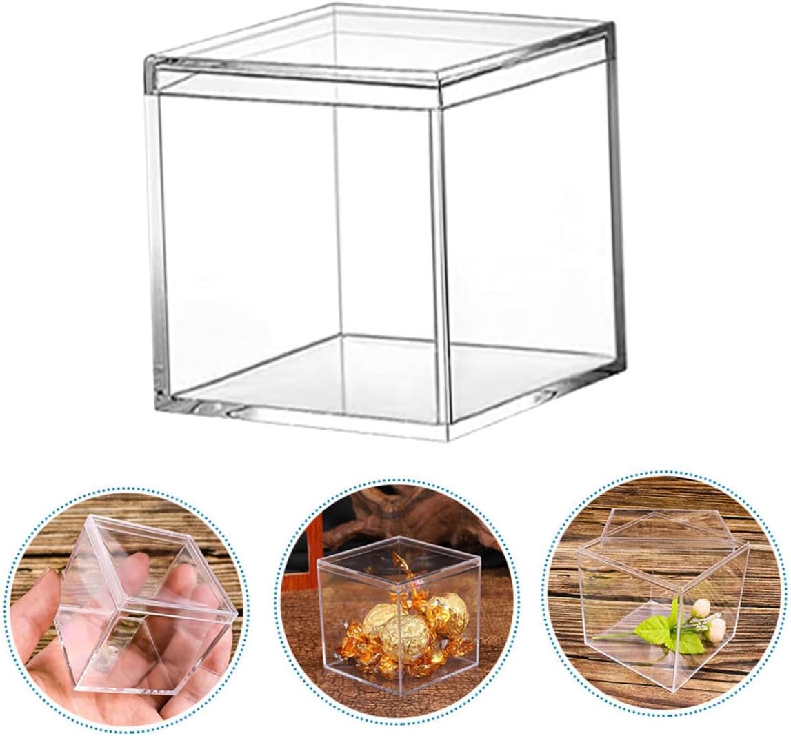 YARNOW 14pcs Mini Square Acrylic Candy Boxes with Lid 210ml Bead Storage Containers for Party Favors and Jewelry Organization