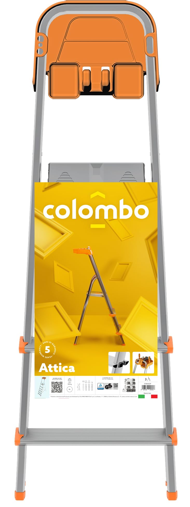 COLOMBO Leiter aus Aluminium, 3 Stufen mit Ablagefach