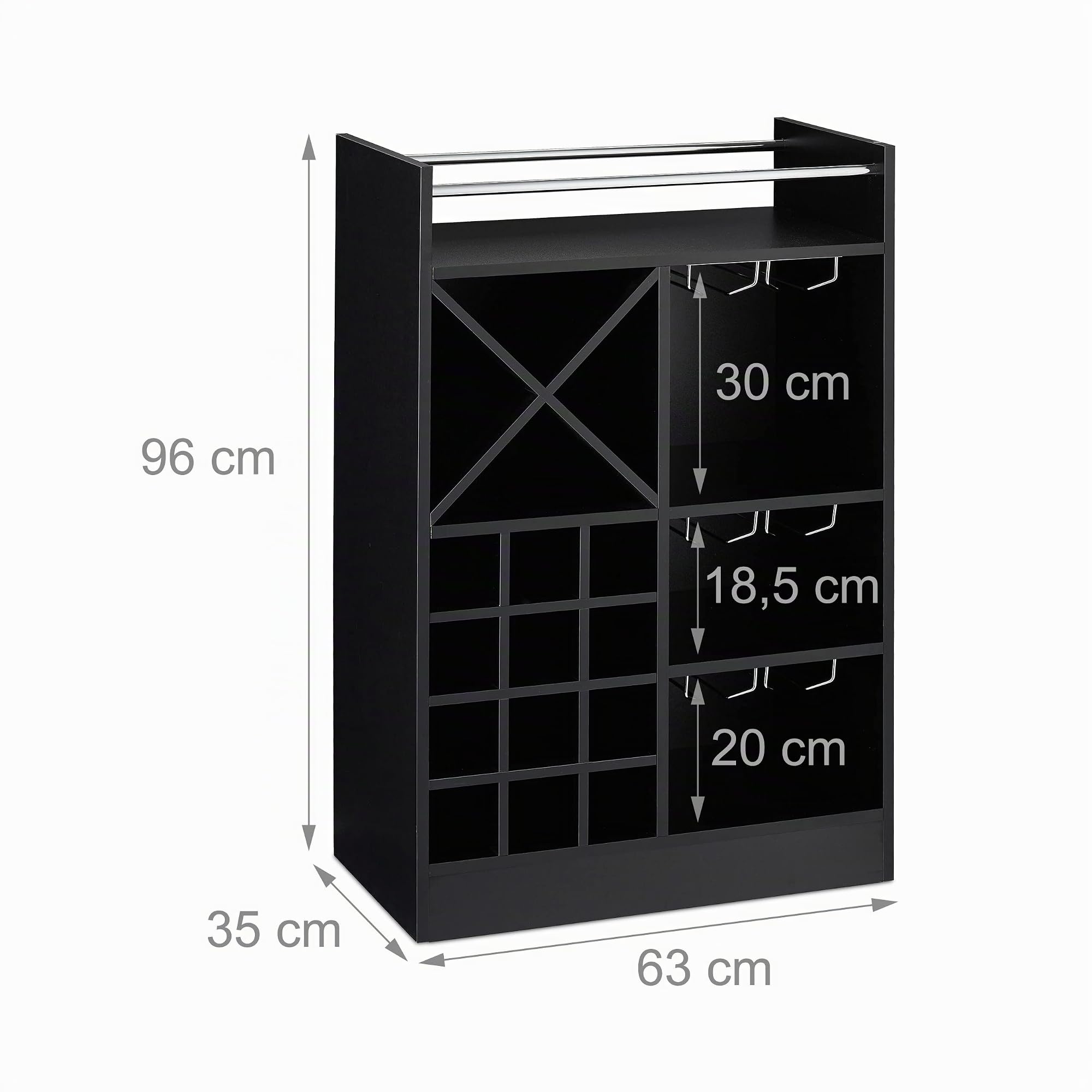Relaxdays Botellero Grande para 22 Botellas Vino, Mueble Bar, De Pie, Tablero Aglomerado, 1 Ud., 96x63x35 cm, Negro