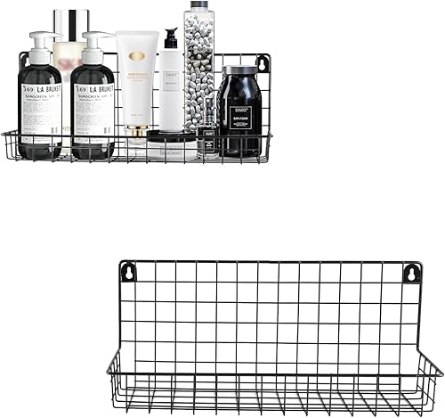 2 cestas colgantes de alambre de pared, estante organizador de estante de ducha, estante montado en la pared para cocina, baño, organizadores de