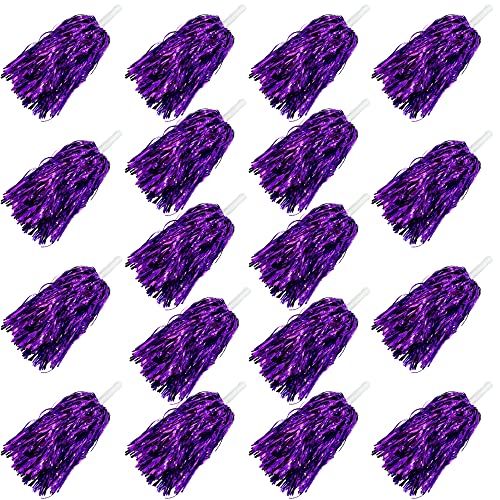KDPATFAV 18PCS Purple Cheerleading Pom Poms Metallic Foil Plastic Pom Poms with Baton Handle for Game Sports Squads Dancing Party Football Basketball Club Spirit Sports Stage Performance Celebration