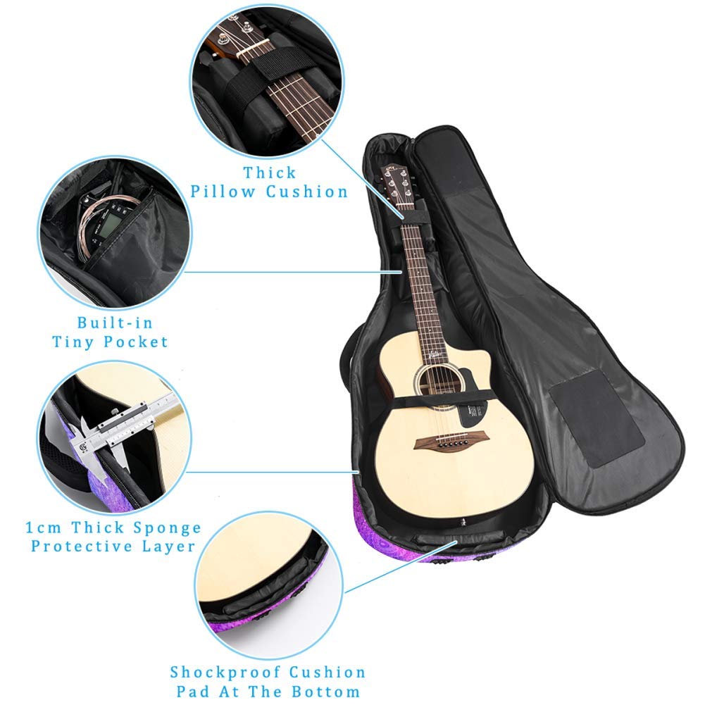 Gitarrentasche mit Reißverschluss, wasserdicht, weich, für Bassgitarre, Akustik- und klassische Folk-Gitarre, Blau / Pink / Türkis