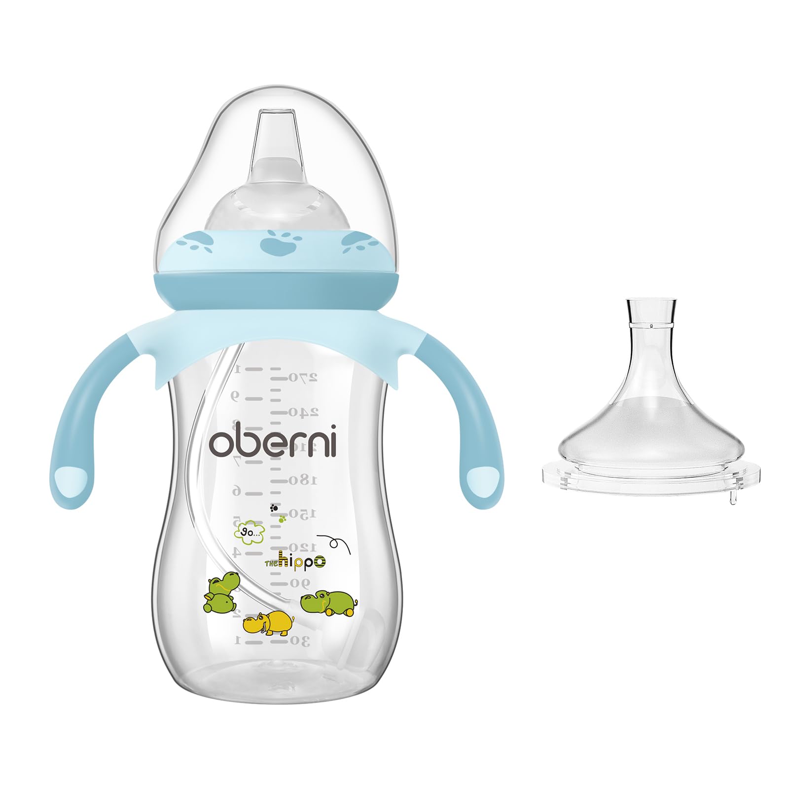 Oberni Non-Spill Sippy Cup, Weighted Straw Baby Water Bottle with Removable Handle for 6 12 Months, Toddler Milk Bottle, BPA-Free | 270ml | Blue (1 Pack)