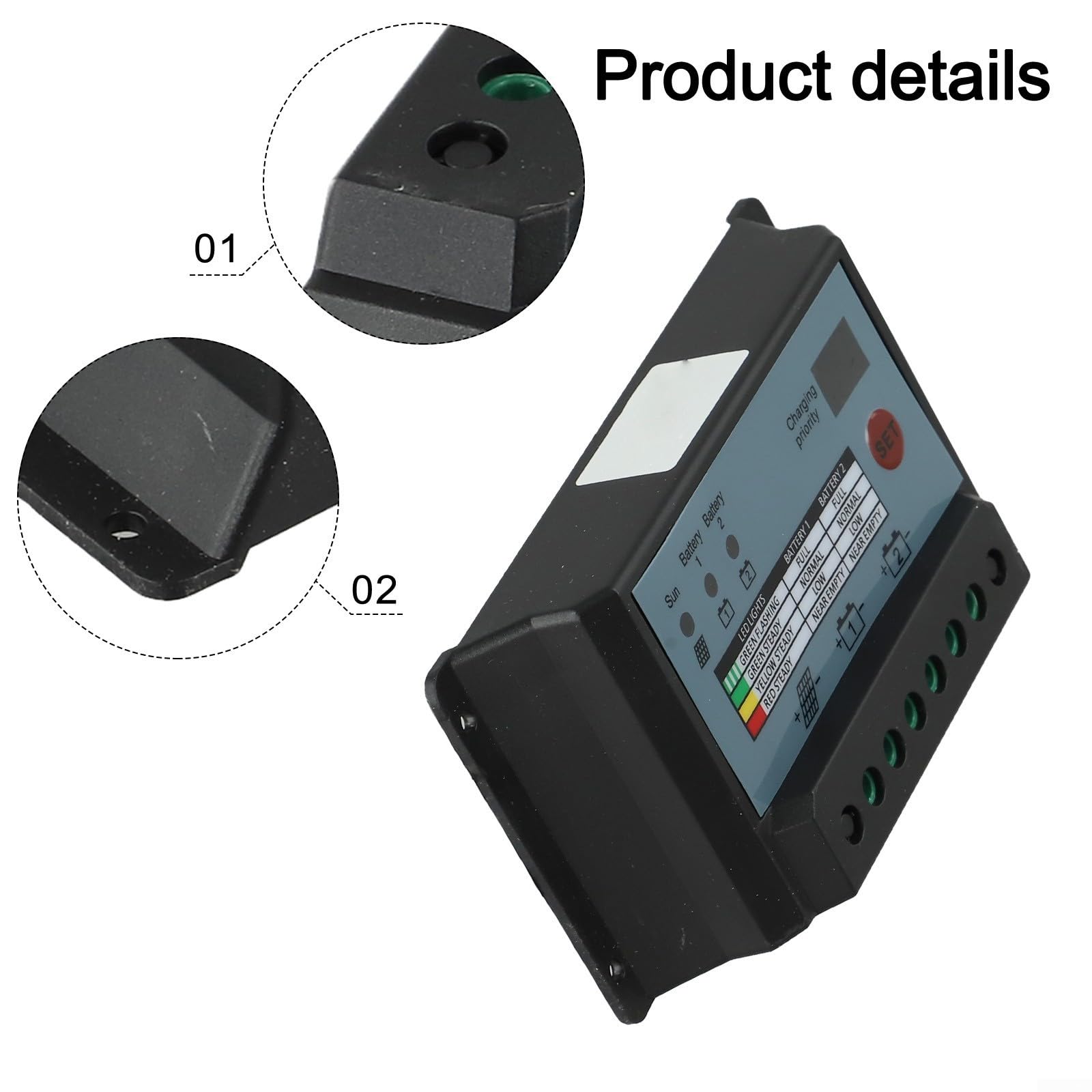 Dual-Batterieladeregler, 10 A, 20 A, 30 A, für 12 V/24 V, ABS-Material mit Display für optimales Sonnensystem-Management (20 A)